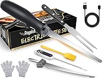 Royalsellpro Cordless Rechargeable Electric Knife Set: Serrated Blades, Storage Case, Safety Lock for Turkey, Bread, Meat Slicing