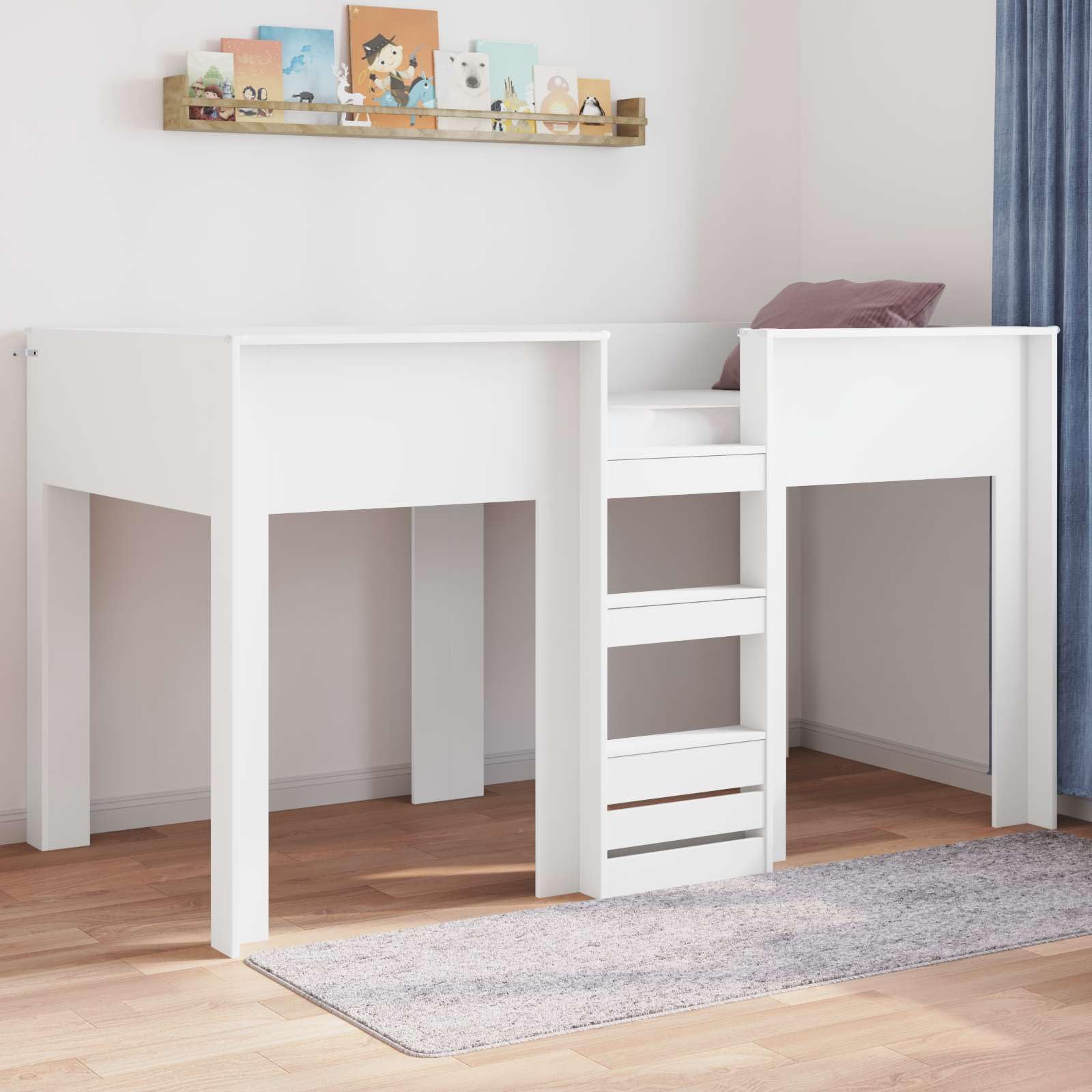 Etagenbett für Weiß 90x190 cm Holzwerkstoff Doppelstockbett | Zwei Schlafebenen, platzsparendes Design, robustes Holzwerkstoff-Finish, einfache Pflege, für geteilte