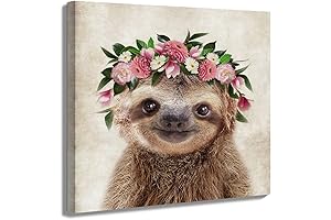 Oridomy Sloth Wall Art, Rustic Sloth Canvas Print, Country Animal Poster