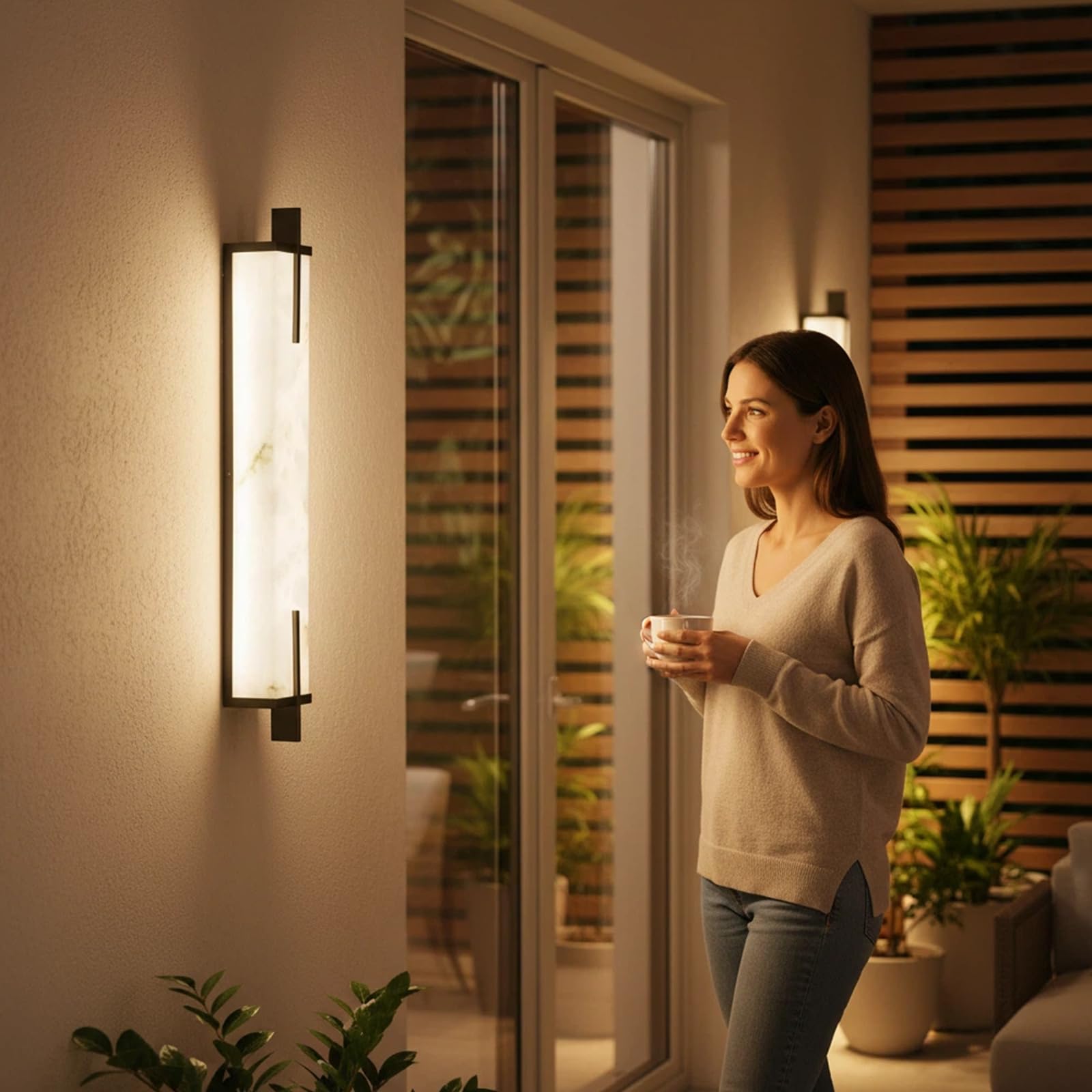 Nowoczesny marmurowy kinkiet ścienny, naturalny alabastrowy lampa LED do oświetlenia wewnętrznego i zewnętrznego w łazience, salonie lub korytarzu