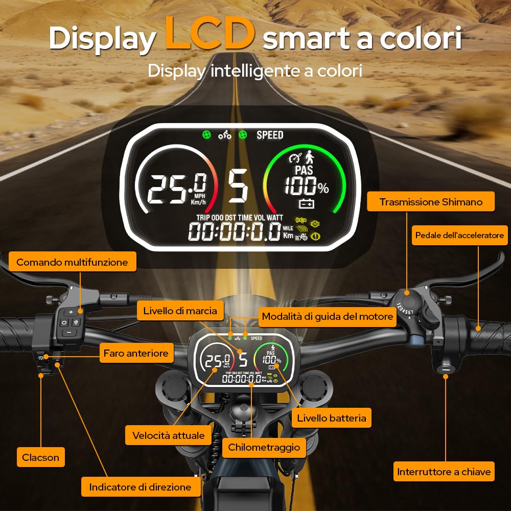 S8 Bici Elettrica 20 Pollici, Doppio Motore ad Alte Prestazioni, Doppia Batteria Rimovibile 48V 60Ah, Autonomia 120-250 KM, Sospensione Idraulica, Cambio Shimano 7 Velocità, E-Bike Uomo Donna