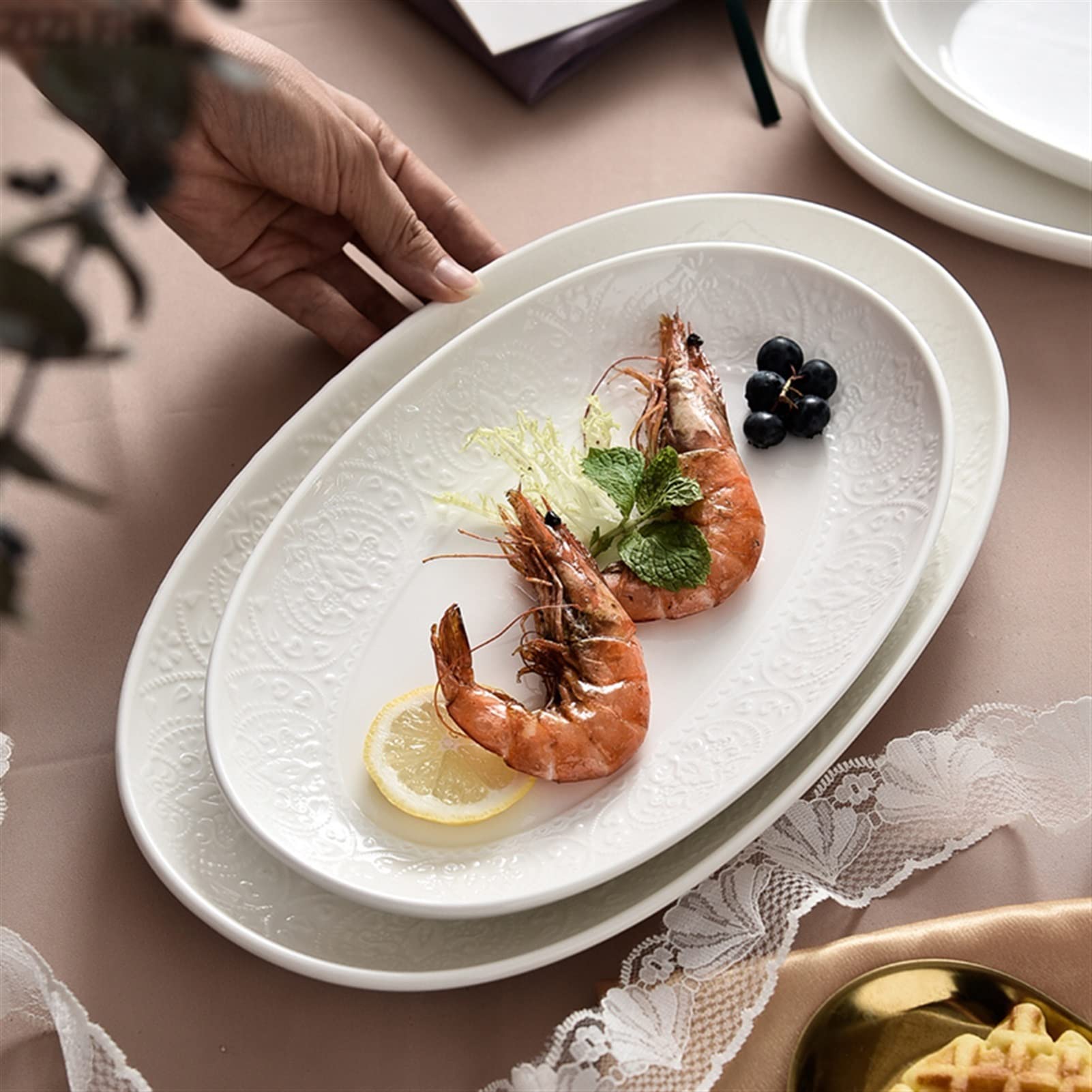 Piatti da Porzione per Brunch Oval Dinner Board Bianco Piatto in ceramica Ristorante Principale piatto Decorazione Decorazione Piatto del piatto Nordico Piatto da portata Della Casa Della Casa Guffing