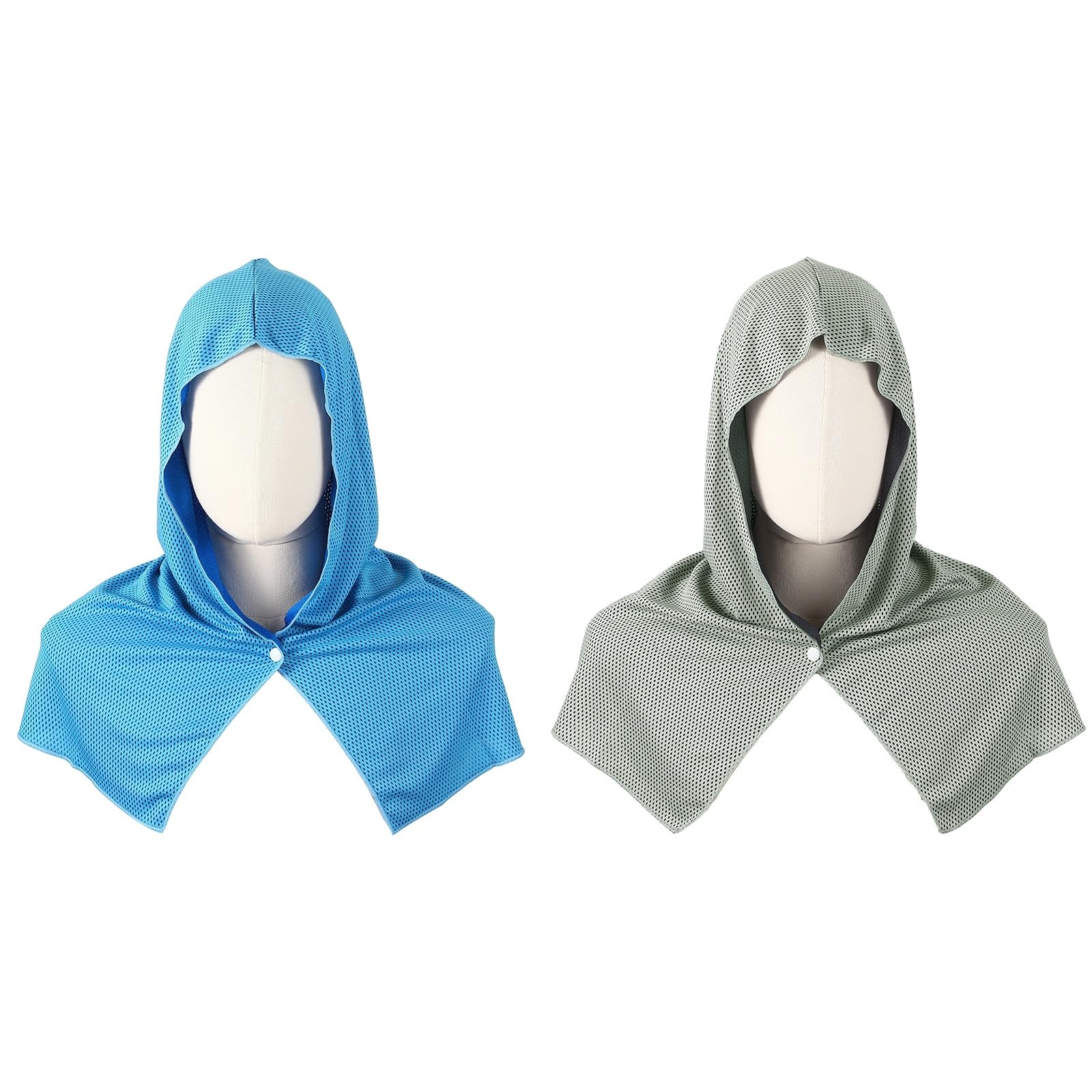 YELARXI Cooling Hoodie Towel, Cooling Towels for Neck and Face Sun Protection Instant Cool Hoodie 2 Pack & Blue/Gray-Fitting For(Sport/Camping/Work Out/Hot Weather)