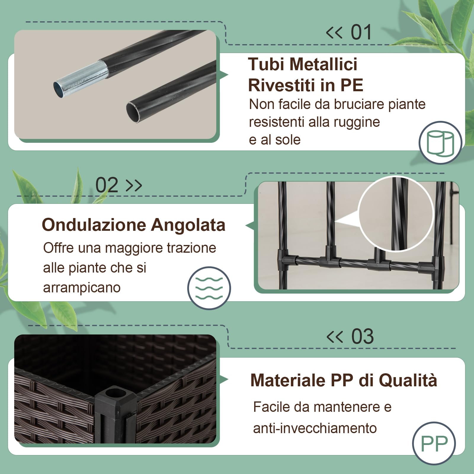 COSTWAY Arco da Giardino, Pergolato per Piante Rampicanti con 2 Fioriere, Sistema di Autoirrigazione, Fori di Drenaggio e Ruote Bloccabili, Decorazione per Matrimoni