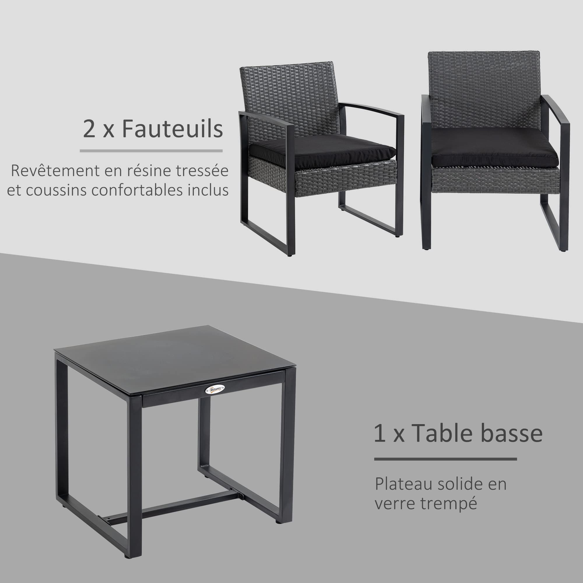 Outsunny Salon de jardin 4 pièces avec canapé 2 places, 2 fauteuils et