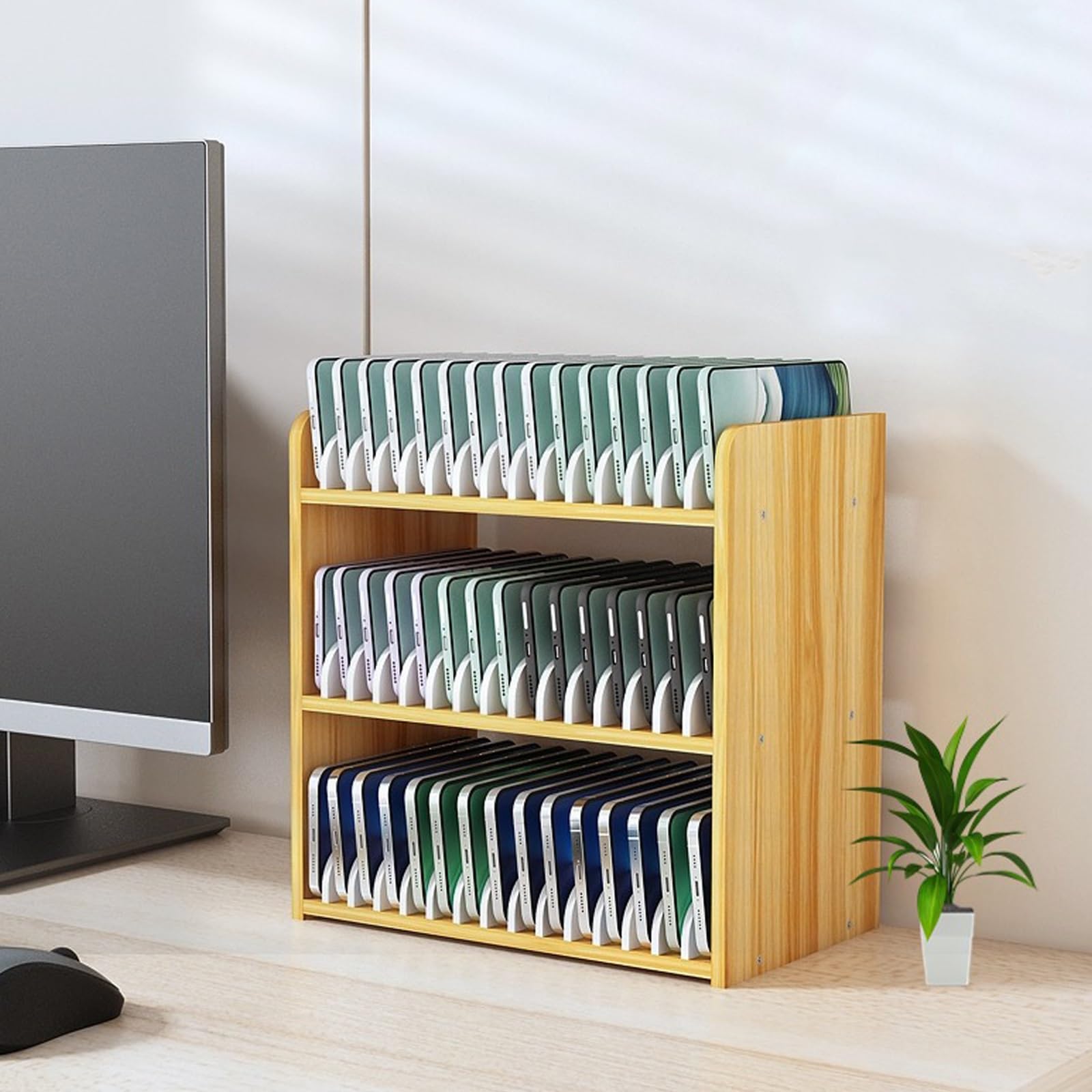Armoire de Rangement en Bois pour Téléphone Portable, Casier pour Téléphone Portable en Classe, Boîte de Rangement en Bois à Plusieurs Niveaux pour Bureau et Salle de Classe(White,31x19x19cm)