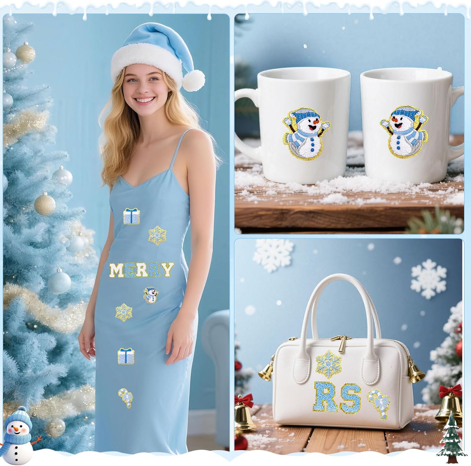 154 Pcs Winter Patches Stickers Snowflake Chenille Christmas Patches Self Adhesive Embroidered,Include 104 A-Z Letters Patch,50 Snowman Penguin Stick on Patch for Trucker Hats Backpacks Bags