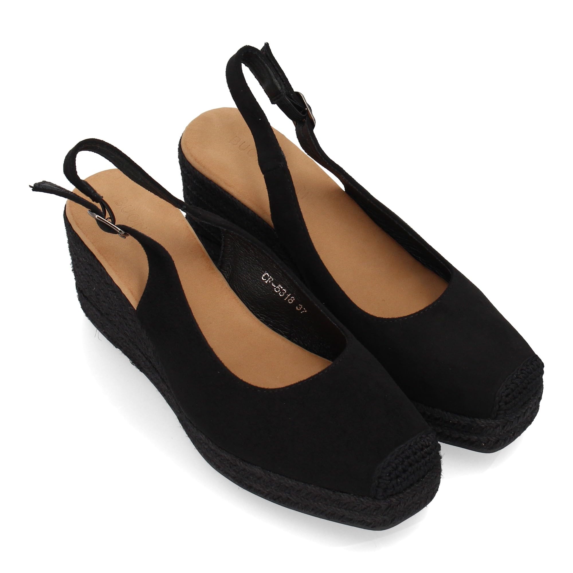 shoes&blues.es Alpargata de Mujer con Cuna y Plataforma, Monocolor, Parte Delantera Cerrada, Talon Abierto, Cuna de Yute Trenzado Ligera y Comoda para la Temporada Verano.
