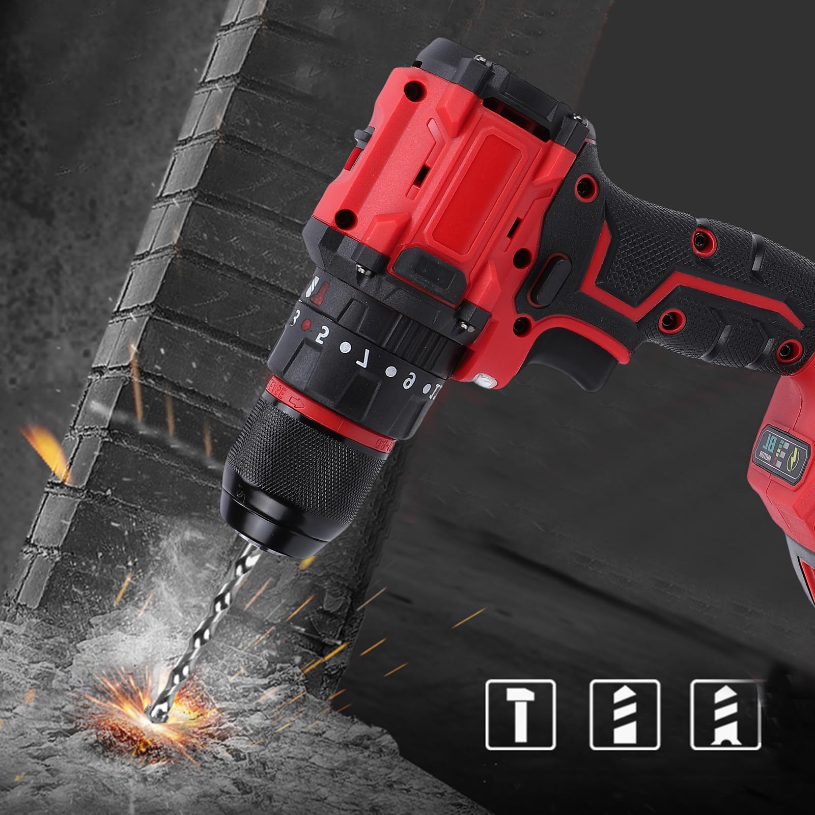 Fabater Kit Avvitatore a Percussione, Set di Utensili Elettrici per Trapano Avvitatore a Batteria da 1450 Giri/min con 2 Batterie e Caricabatterie, Punte Multiple, Livella a Bolla (EU)