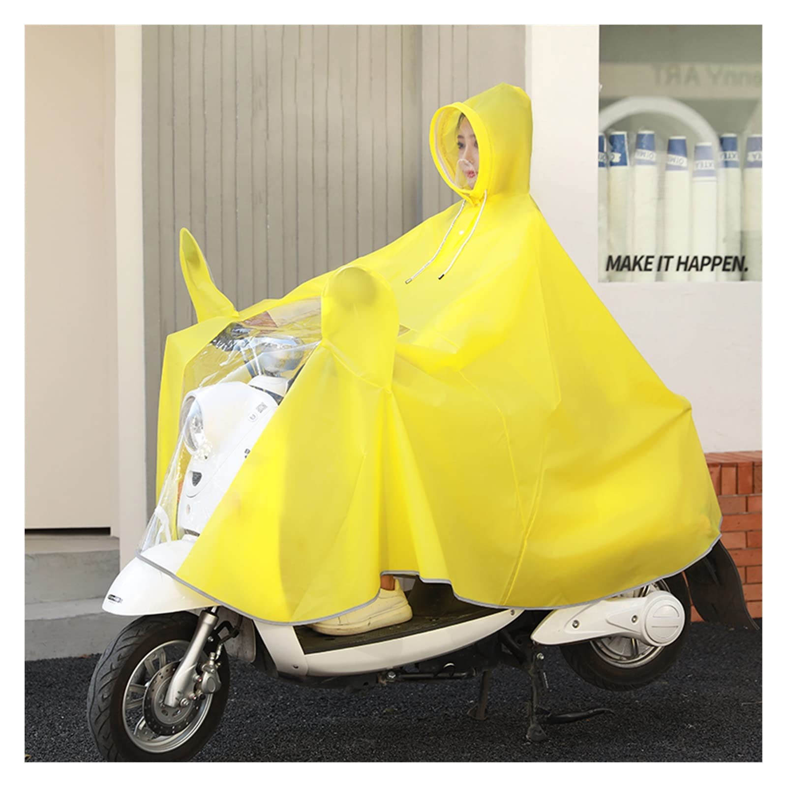 YUZGUHEY Window Handles, Cycle rain Cape,Womens Ponchos, One Size Windproof Unisex Rain, for Bike, Ebike, Motorcycle, Mobility Scooter Poncho Cover(Yellow,With mirror)