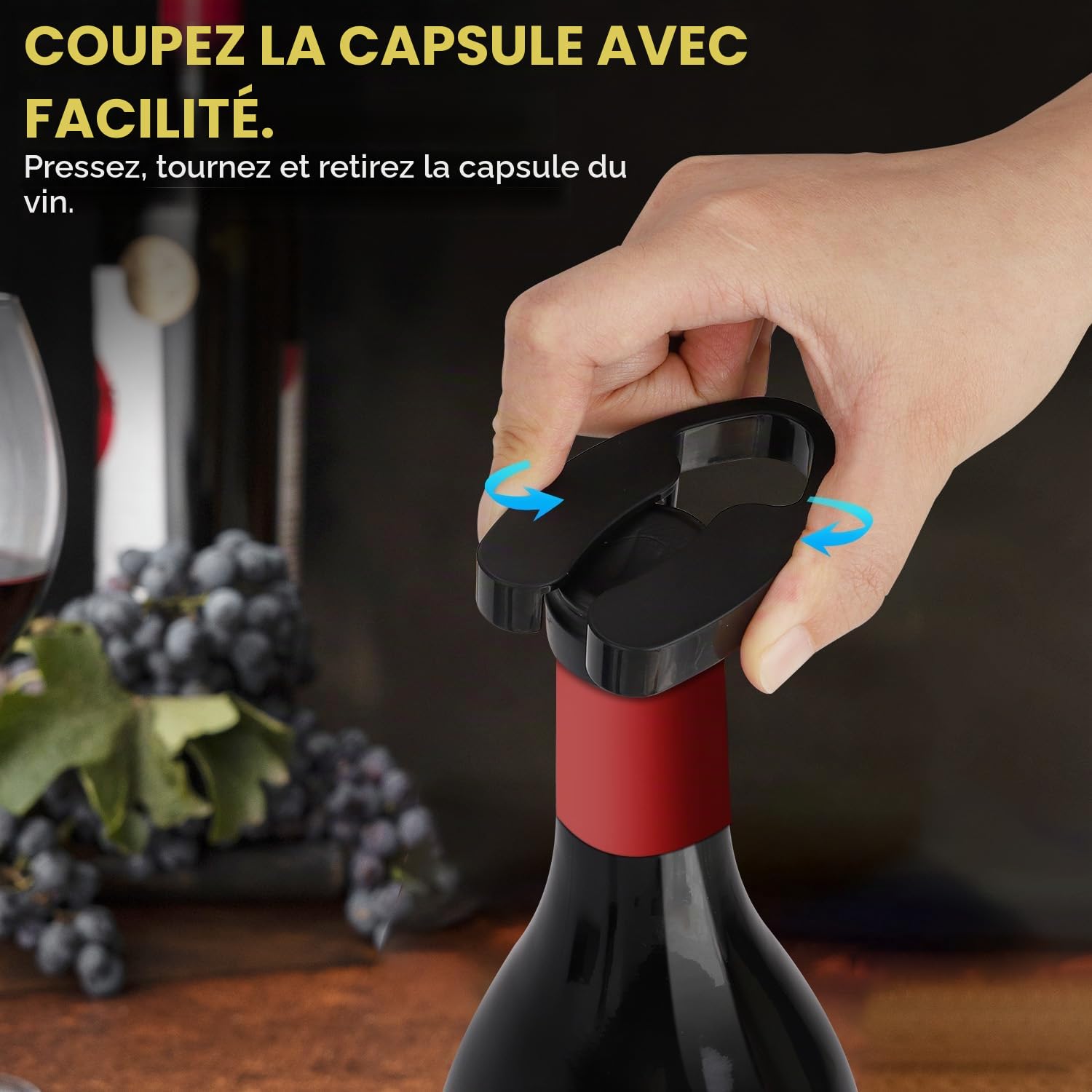 Hotec Tire-bouchon électrique - Décapsuleur automatique - Idée cadeau - Décapsuleur de vin - Tire-bouchon de vin avec coupe-capsule - Câble USB - Bec verseur - Bouchon sous vide
