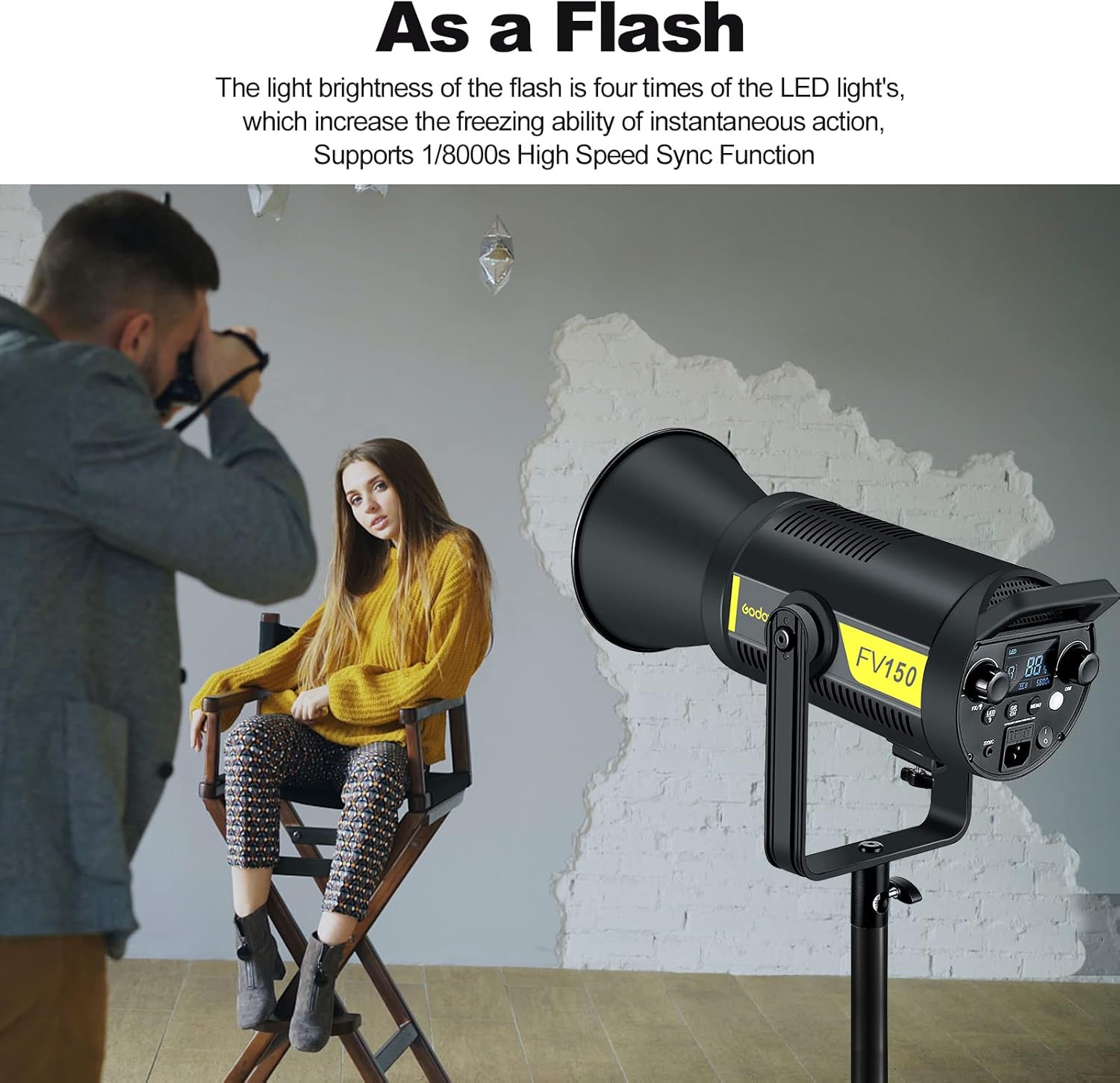 Godox FV150 150W 2.4G Flash LED Light, 1/8000s High Speed Sync, CRI96+, TCLI 96+, 12000LUX, 5600K±200K, Built in 8 FX Special Effects Modes, Compatible for Canon, Nikon, Sony, Olympus,Panasonic, Pent