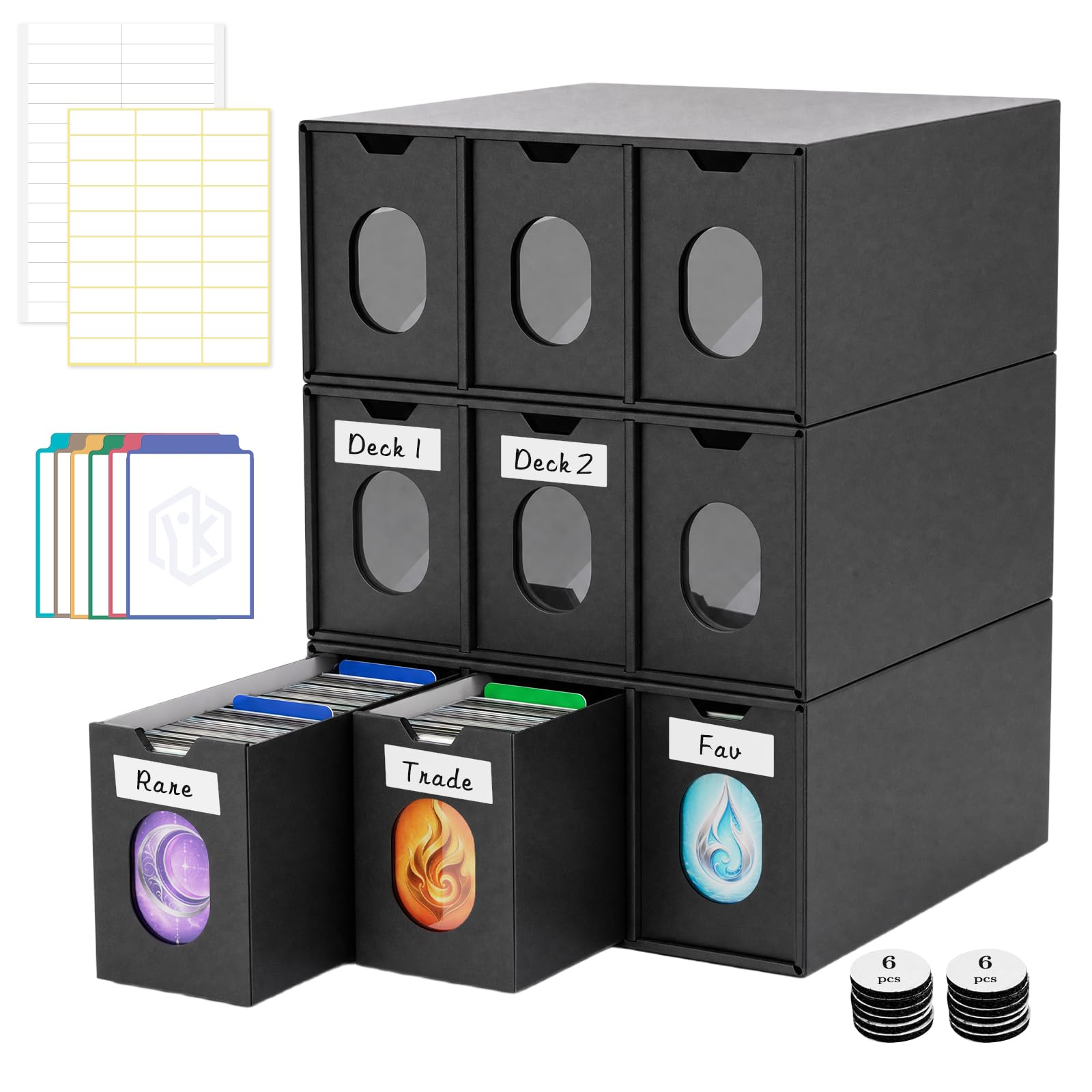 Boîte de rangement pour cartes à collectionner MTG, cartes de sport – Boîte de rangement en carton avec fenêtre transparente, séparateurs pour cartes TCG, MTG et cartes de sport (3 rangées ×