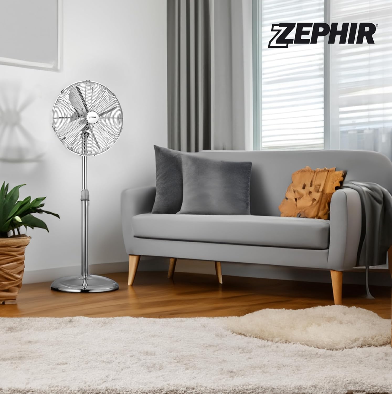 PF40CR Ventilatore a Piantana Professionale 3 Velocità Oscillazione Automatica e Griglia di Sicurezza Regolabile in Metallo Altezza 140 cm Silenzioso Zephir