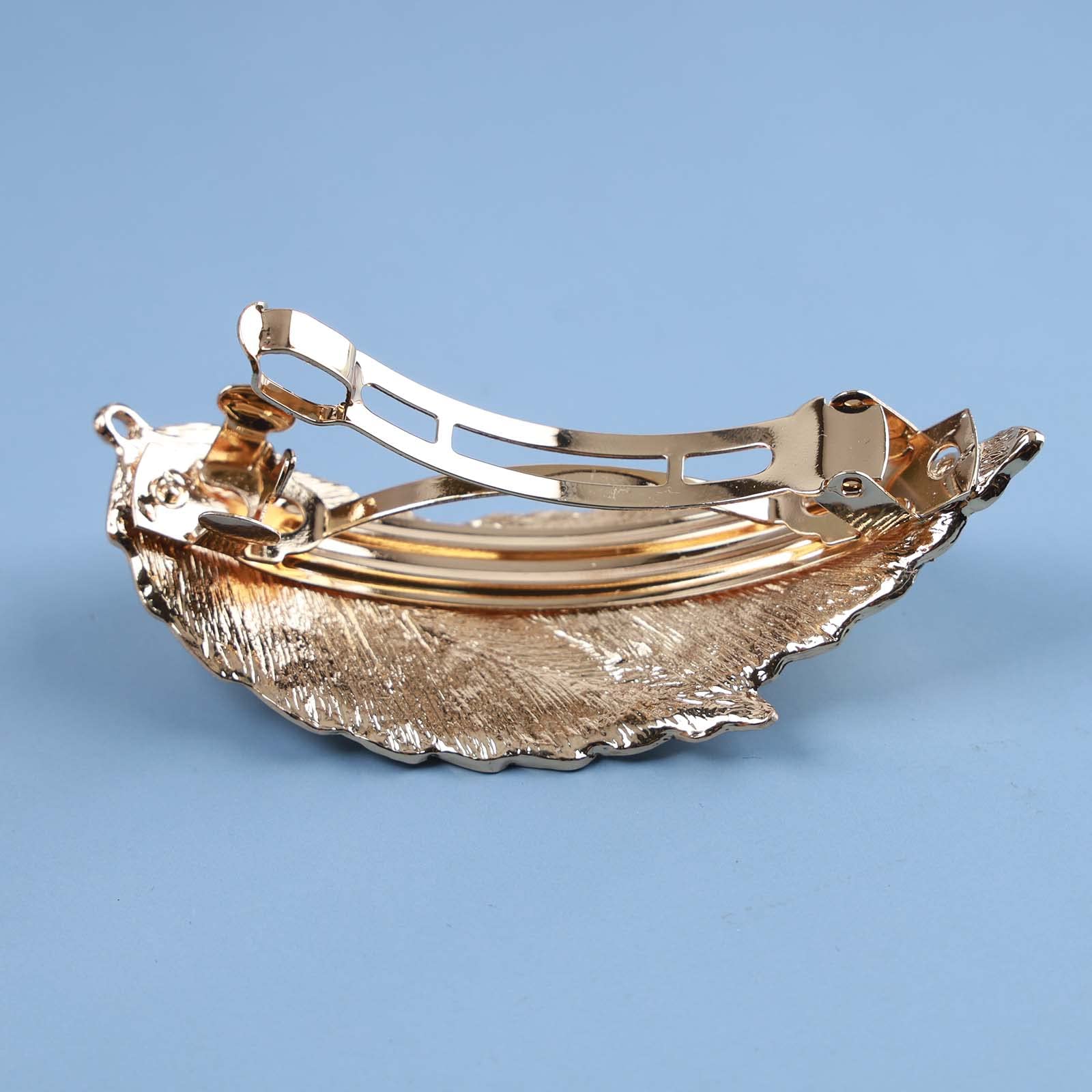 Enautoabs French Metal Hair Barrette Hairclips Gold Large Leaf Hairclip Pin Metal Ponytail Holder Hair Clips Minimalist Barrette Decorative Hair Accessories for Women Headdress(Gold Leaf B) - Image 4