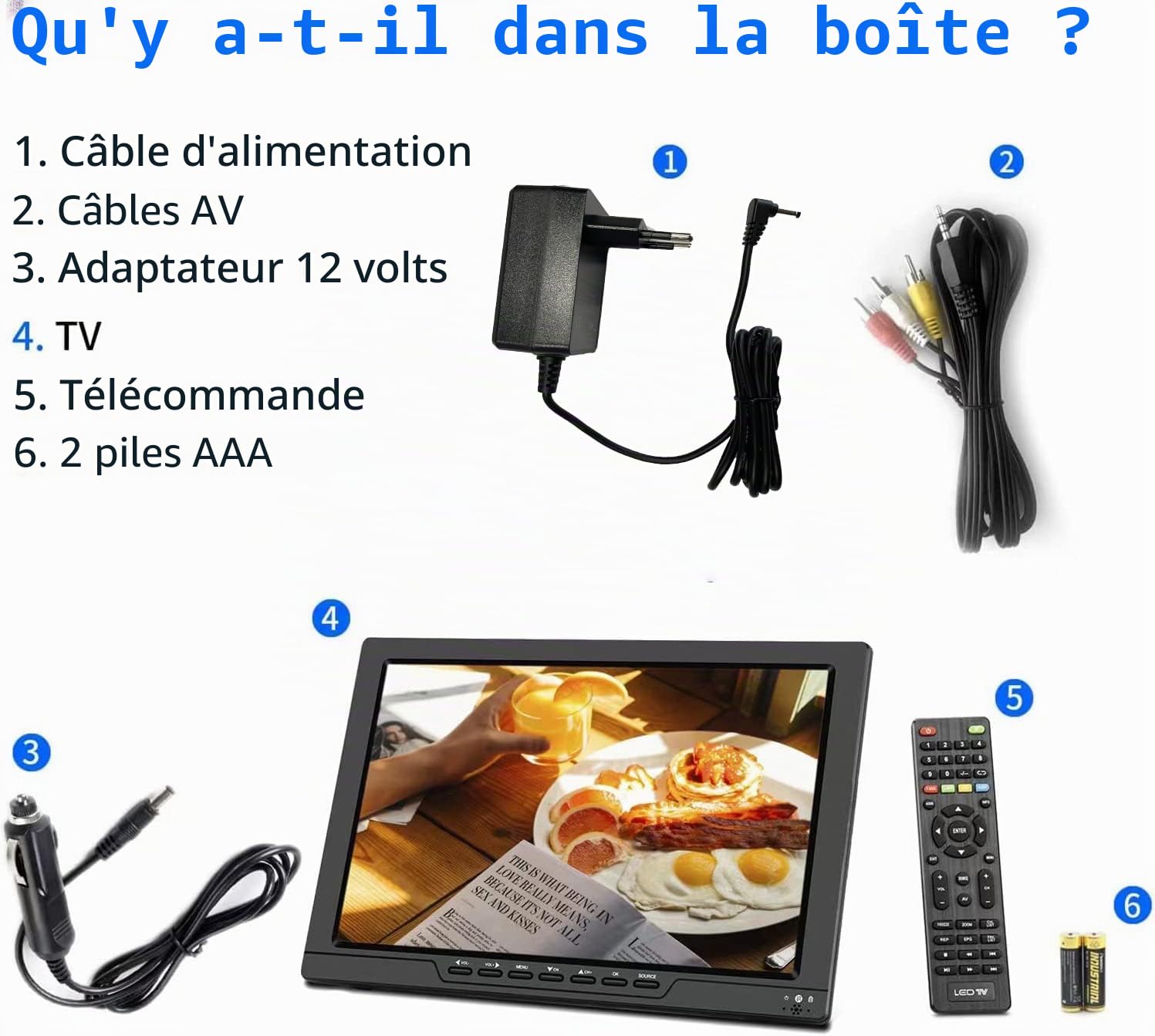 SOYAR TV numérique Portable DVB-T2, LCD 14,0 Pouces, Batterie Rechargeable, Mini TV freeview, Prise USB, télécommande, entrée AV, HDMI-in.