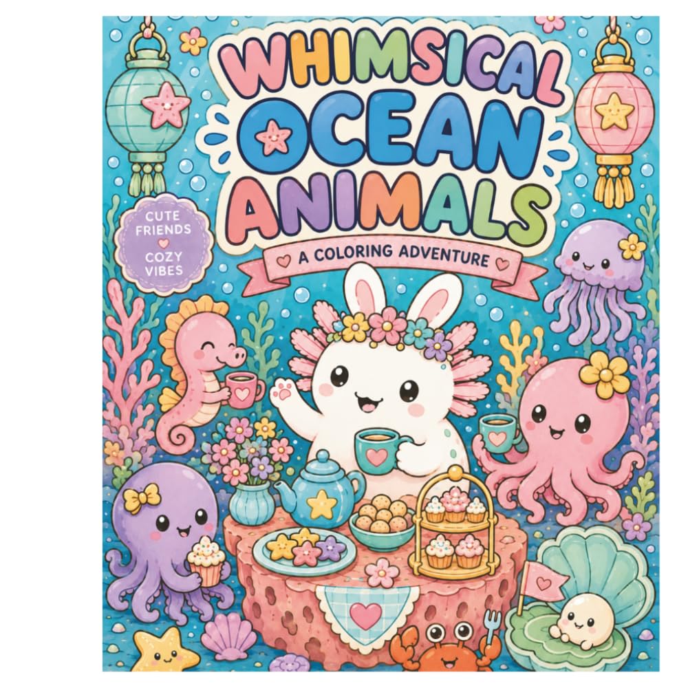 Whimsical OceanAnimals: Cute & Relaxing Sea Life Coloring Book