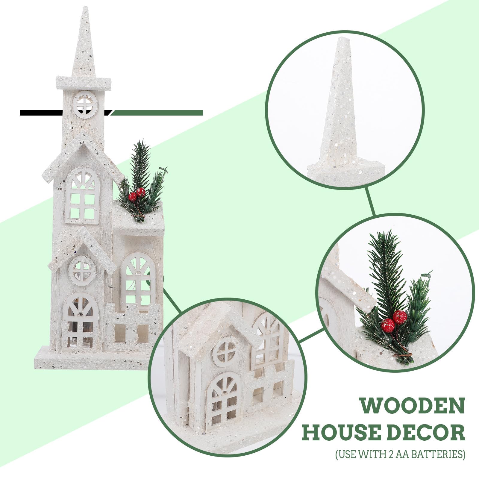 Angoily Maison de village de Noël en bois, maison lumineuse à LED pour décoration de bureau de Noël, décoration de vacances, 38,1 cm de haut