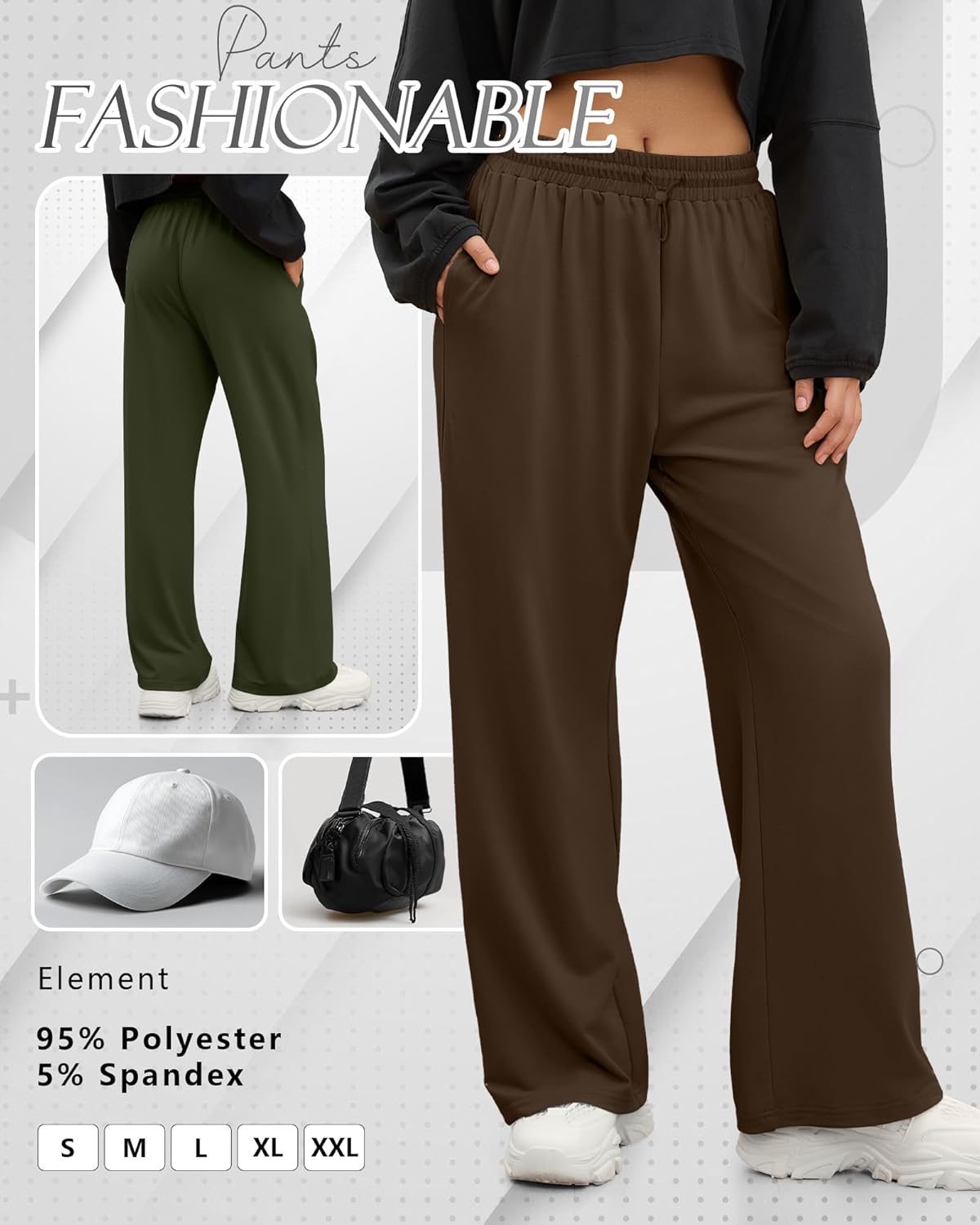 Neer 3 Pack Womens Wide Leg Sweatpants Elastic High Waisted Baggy Long Pant Casual Lounge Yoga Drawstring Jogger with Pockets - Image 5