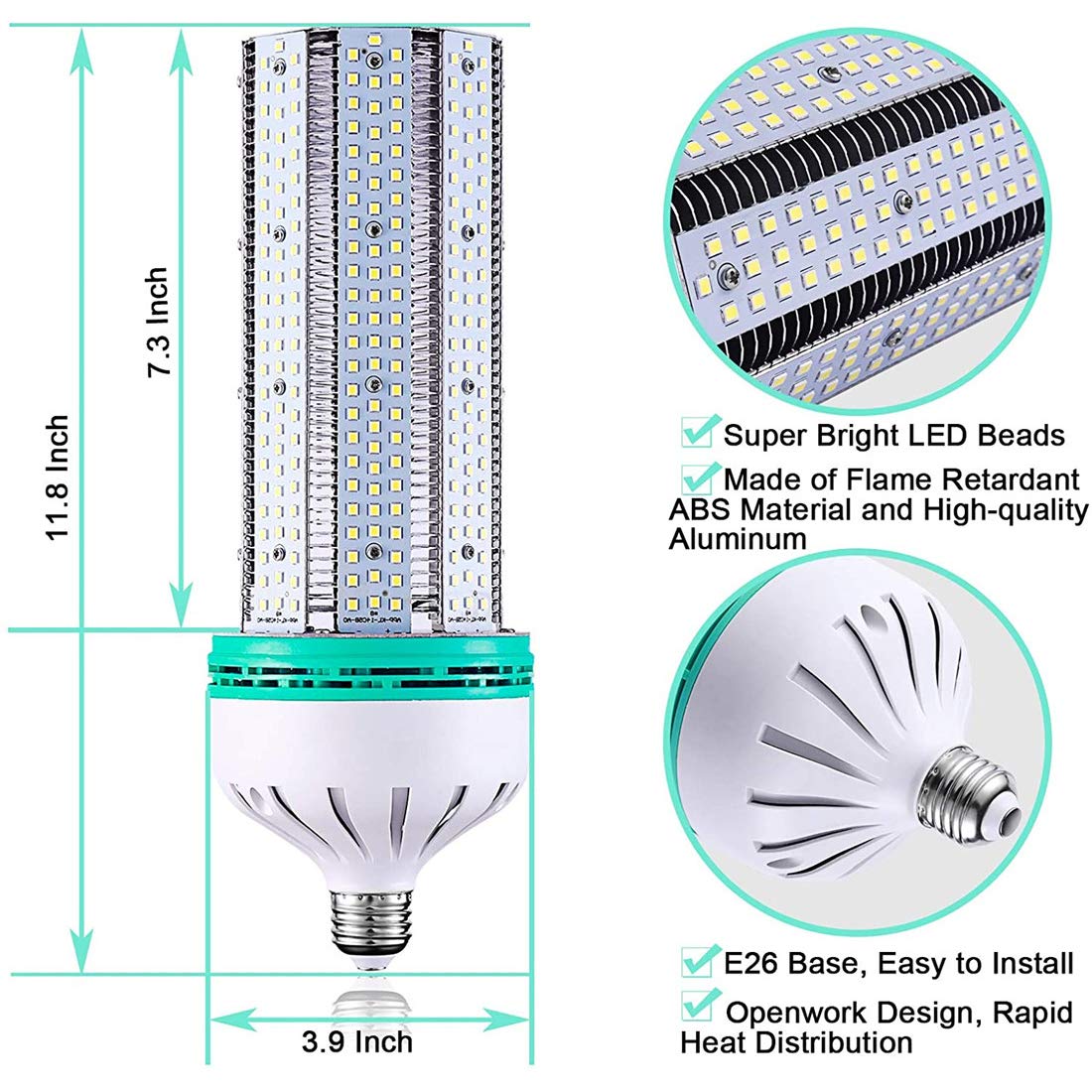 Lampadina LED Mais Ad Alta Luminosità Lampadina LED 100W / 10000LM (Equivalente 500W) Durata della Vita LED 25000 Ore Lampadina Base Edison Standard E26 per Garage,Pure White,250W