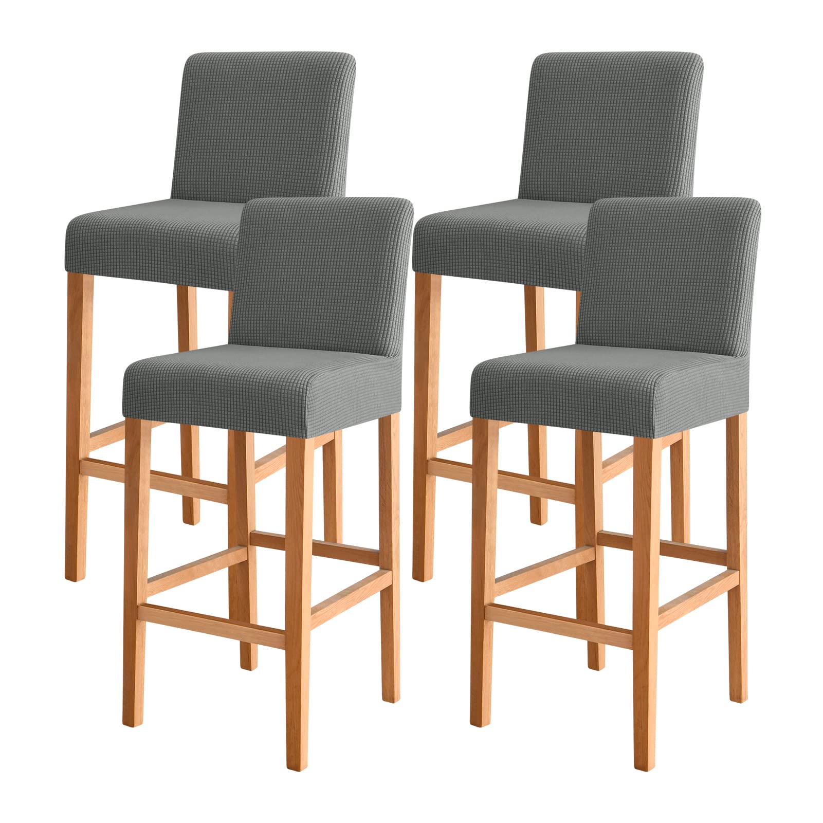 FORCHEER Bar Stool Chair Cover with Backs Set of 4 Dark Grey Jacquard Dining Chair Barstool Slipcover Square Removable Washable