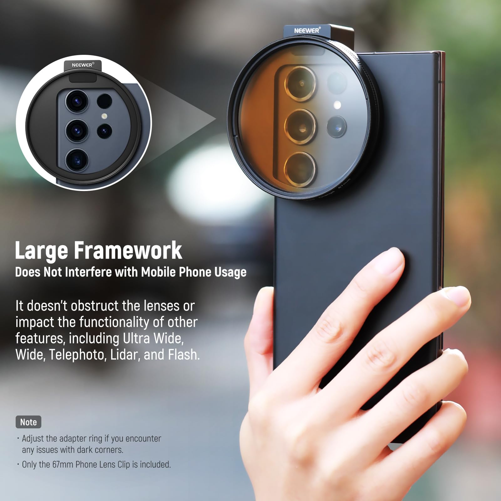 Support de filtre pour téléphone portable de 67 mm, adaptateur de filtre universel, extension de sabot de flash en métal, compatible avec les filtres filetés de 67 mm, pour la photographie de