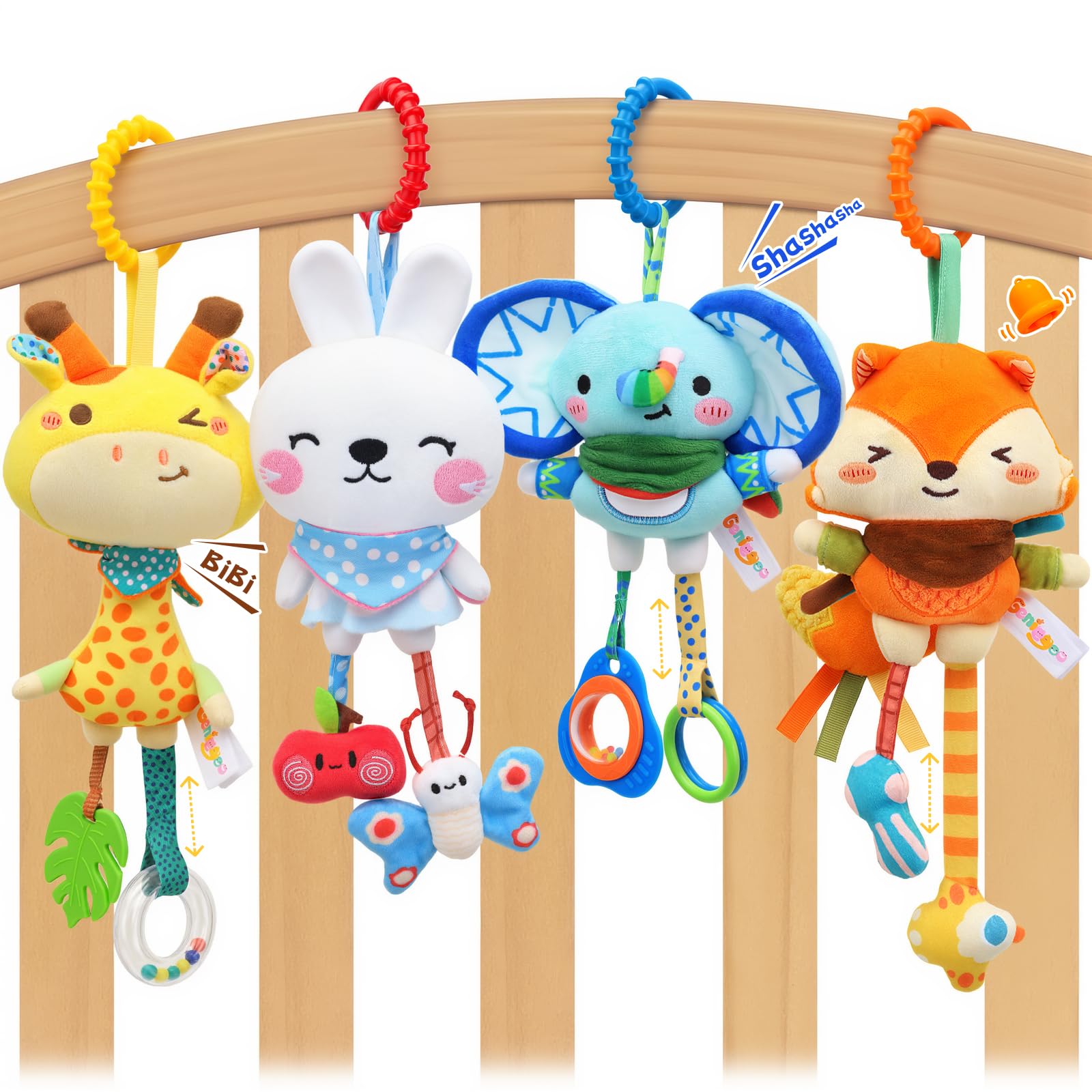 Baby Hanging Toys for 0 3 6 9 12 Months Newborn Infants Baby Boy Girl Gifts | Hanging Toys for Babies, Hanging Toys for Baby Gym, Plush Rattles with Teethers, Car Seat Crib Stroller Sensory Toys Animals