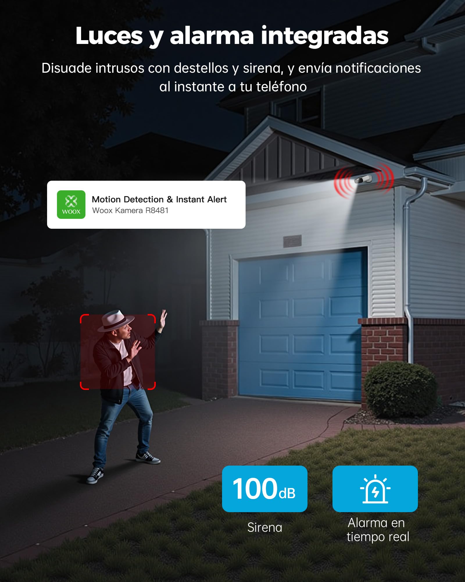 WOOX Camara Vigilancia WiFi Exterior Solar 2K 3MP, Camara IP Seguridad sin Cables con Bateria, Ángulo Amplio de 130°, Visión Nocturna a Color, Detección Humana, IP66, Compatible con Alexa y Google