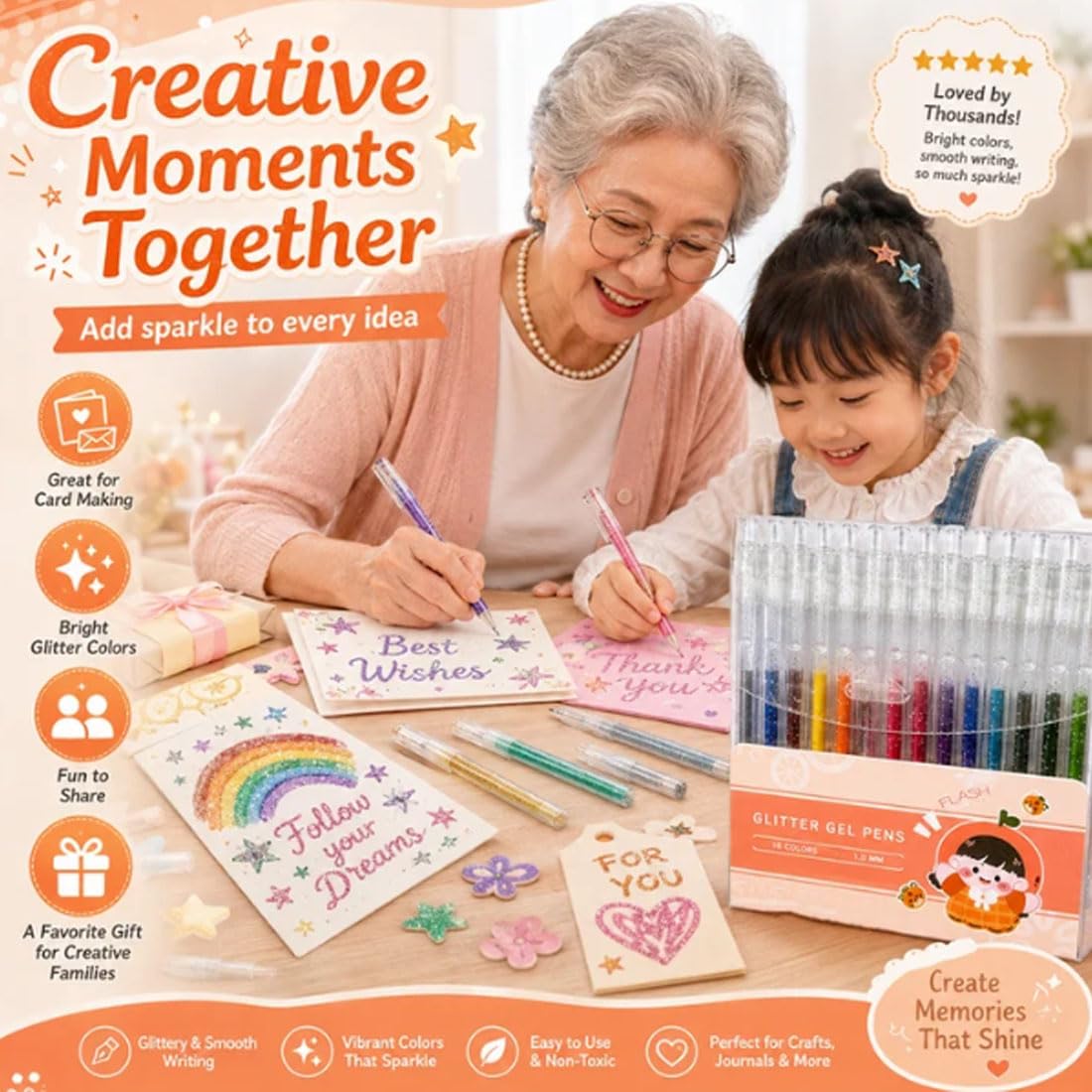 Ensemble de stylos scintillants à séchage rapide pour cartes (48 couleurs)