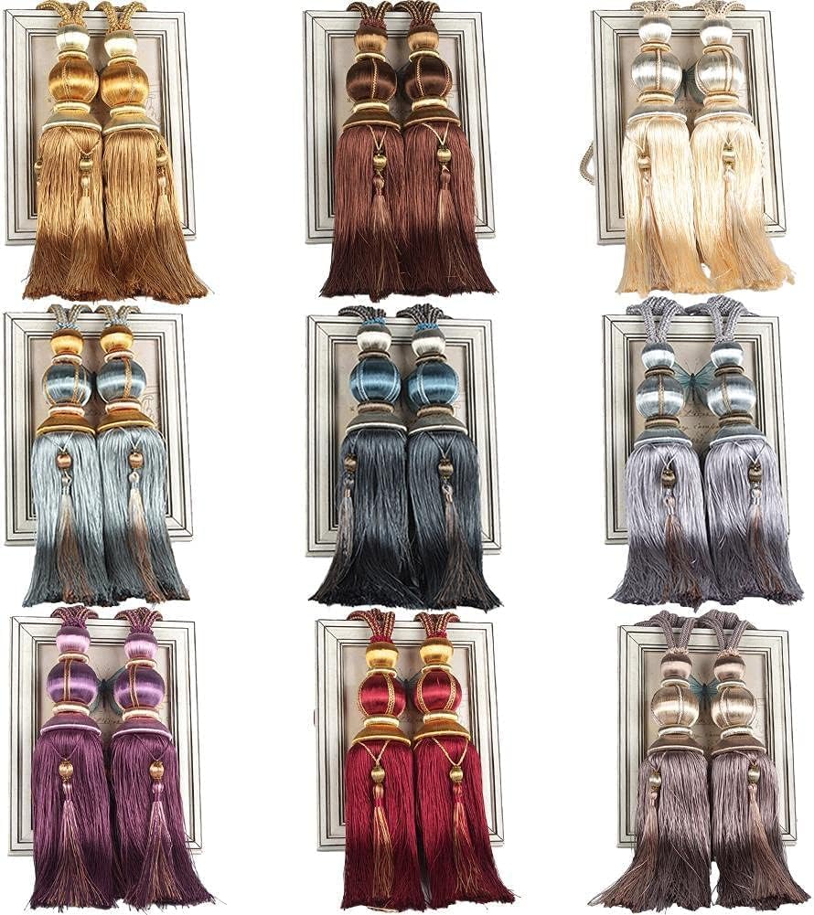 Hand Knitting Curtain Tie Back Cotton Rope Modern Simplicity Curtain Rope1 Pair Tassel Tiebacks for Curtain Accessories Pearls Ball Beaded Tassel Hanging Ball(Color : Gold) (Color : Auburn)