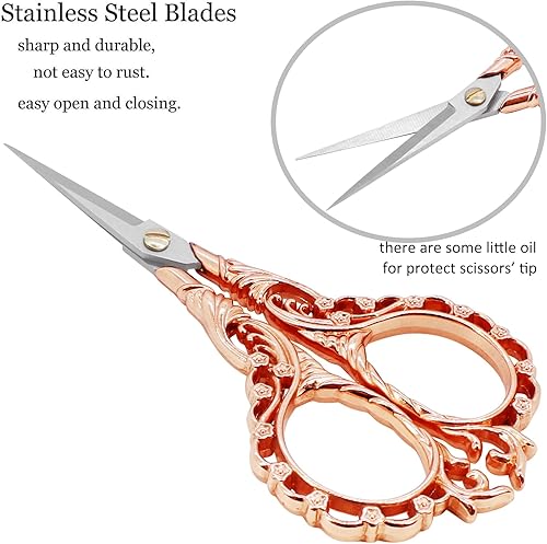 Miniatura 9 de BIHRTC Tijeras de 4.5 pulgadas con estuche de cuero, tijeras de flor de ciruelo, punta afilada, tijeras de acero inoxidable para manualidades,