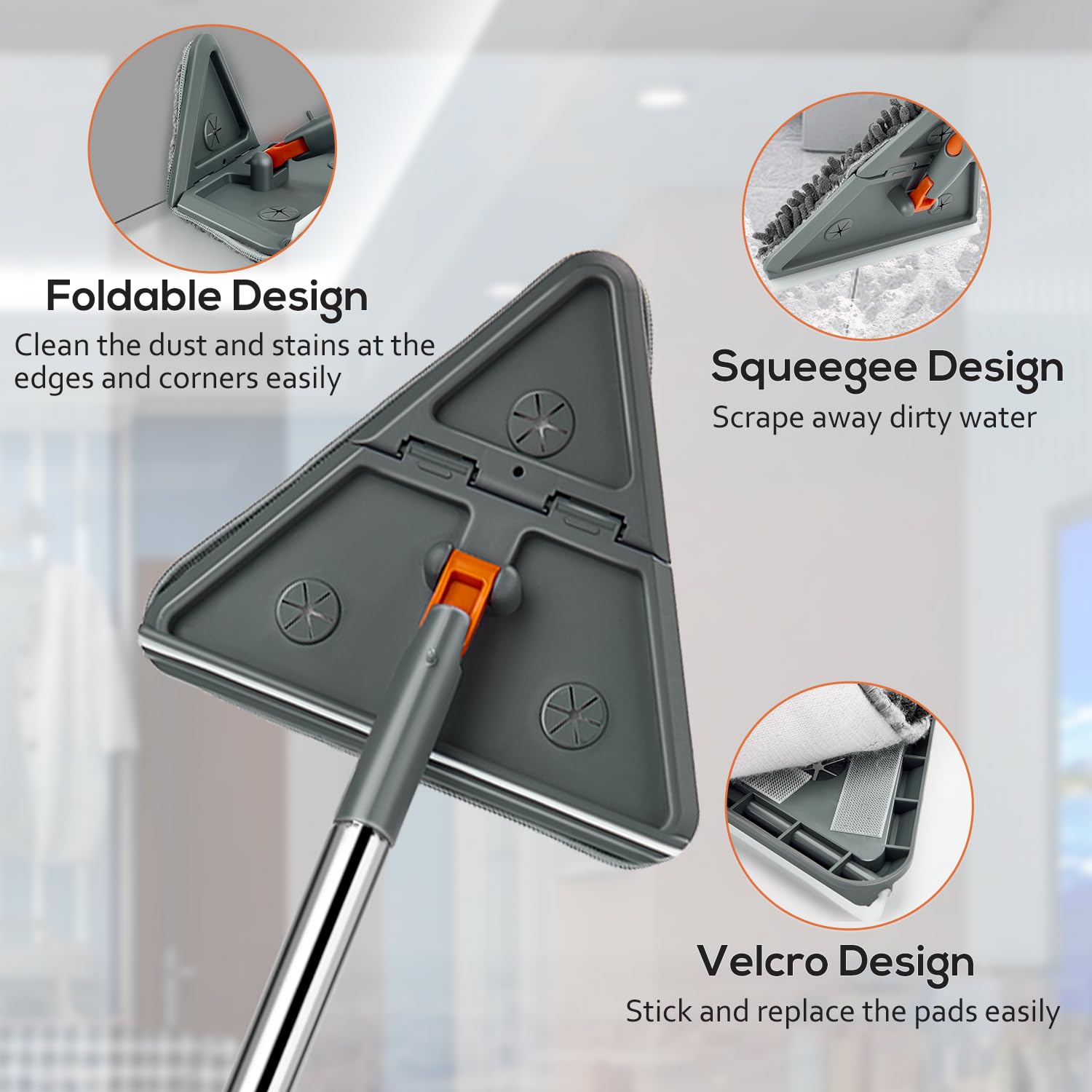 Herramienta de limpieza de zócalo con asa, fregona limpiadora de pared giratoria de 360°, herramienta de techo plegable de 180° con escobilla para limpiar zócalos, paredes, techos, ventanas,