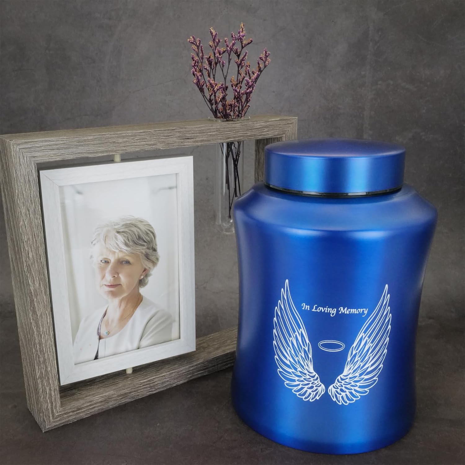 CHIEMOT Up to 160 lbs Large Cremation Urns for Adult Human Ashes, Angel Wings in Loving Memory Decorative Funeral Burial Urn for Male Female Ashes with Velvet Bag(Blue)