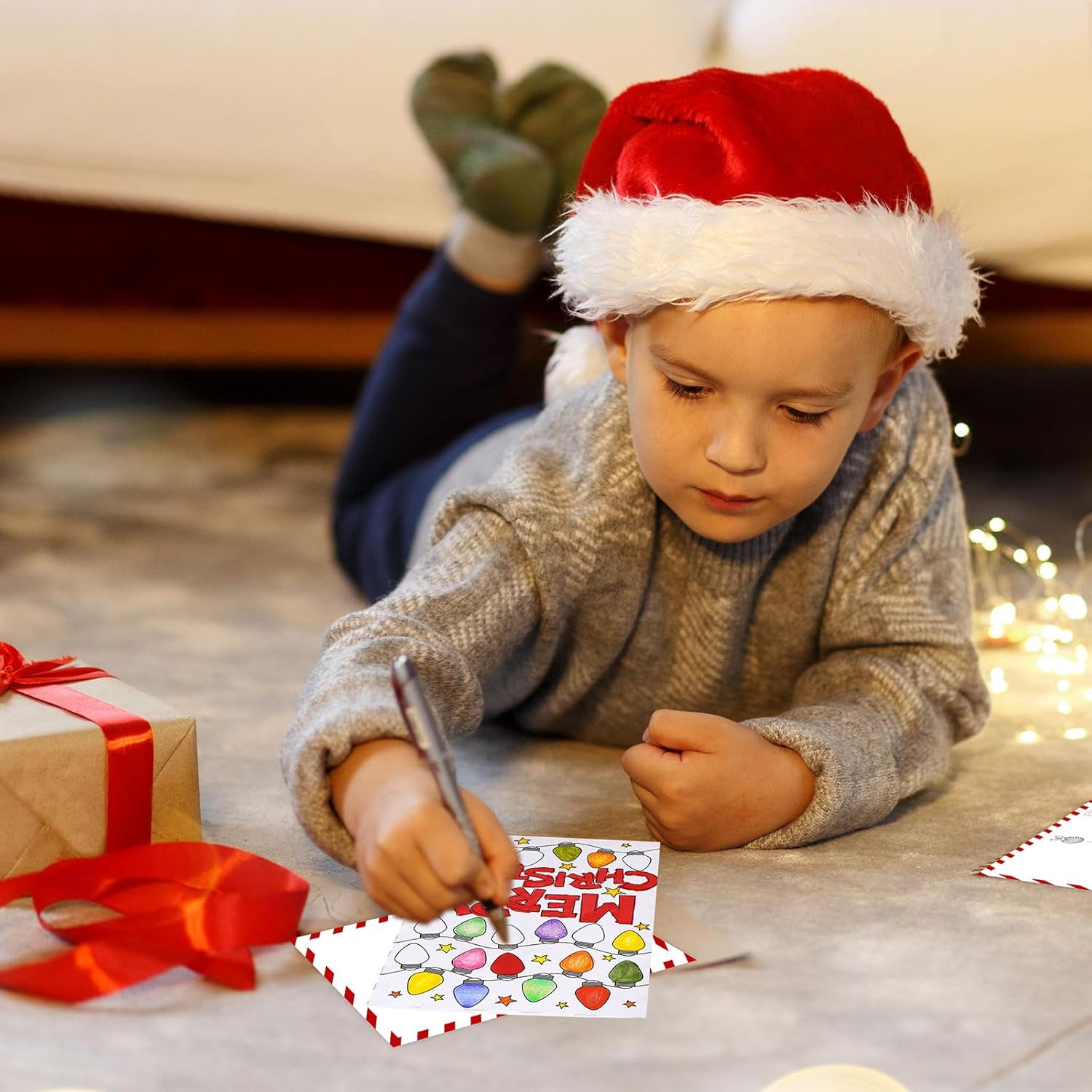 Whaline 48 Pack Blank Christmas Color Your Own Postcards to Santa 6 Designs Coloring Merry Xmas Greeting Letter Cards Wish List Writing for Family School Classroom Party Favors, 4 x 6 In - Image 5