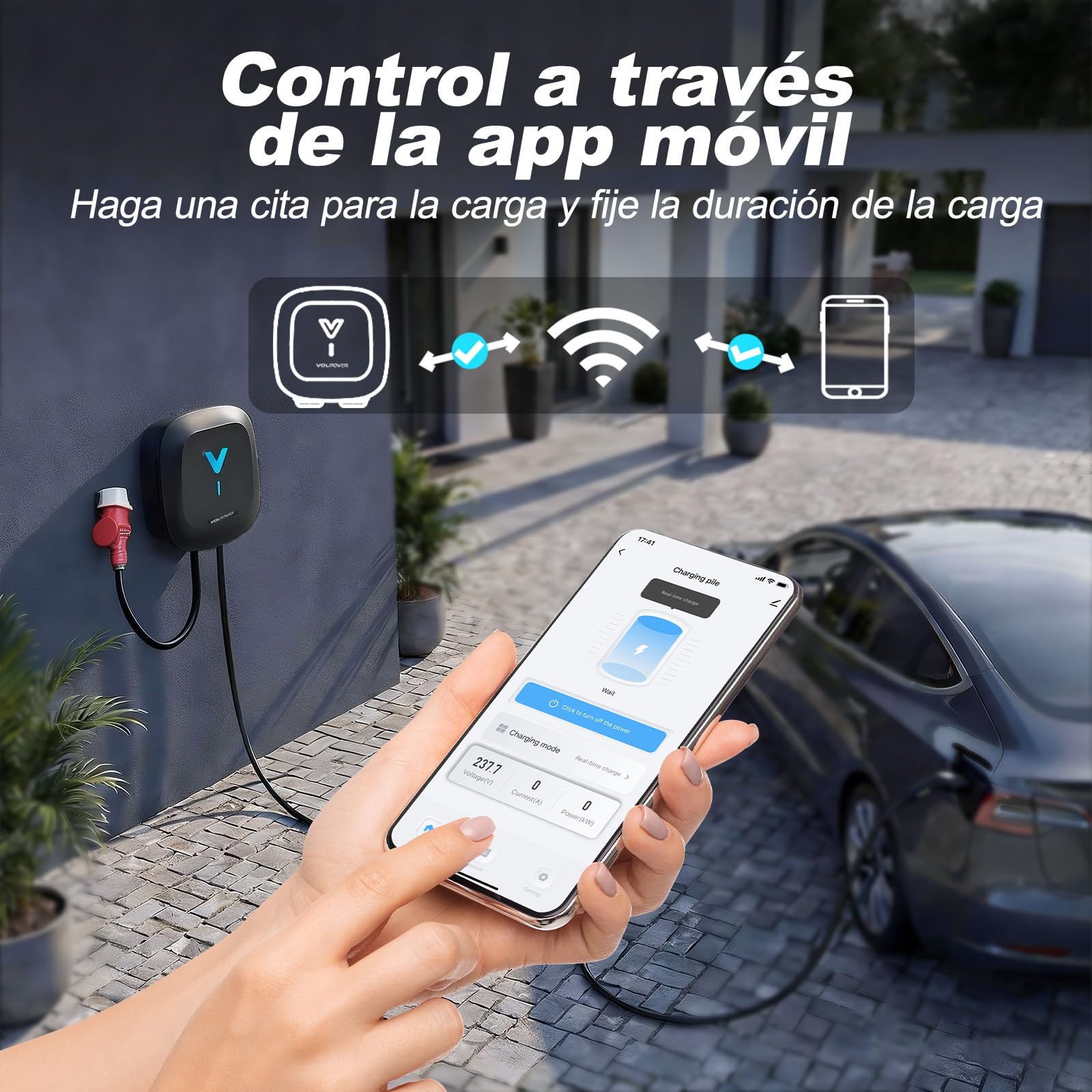 Wallbox 11kW mit APP, Typ 2 Ladekabel, 3-Phasen EV-Ladegerät, 400V 6–16A, 6m Kabel mit Kabelhalter, RCD Typ B & IP67, Ladestation mit WLAN & Bluetooth, für Zuhause für BEV PHEV