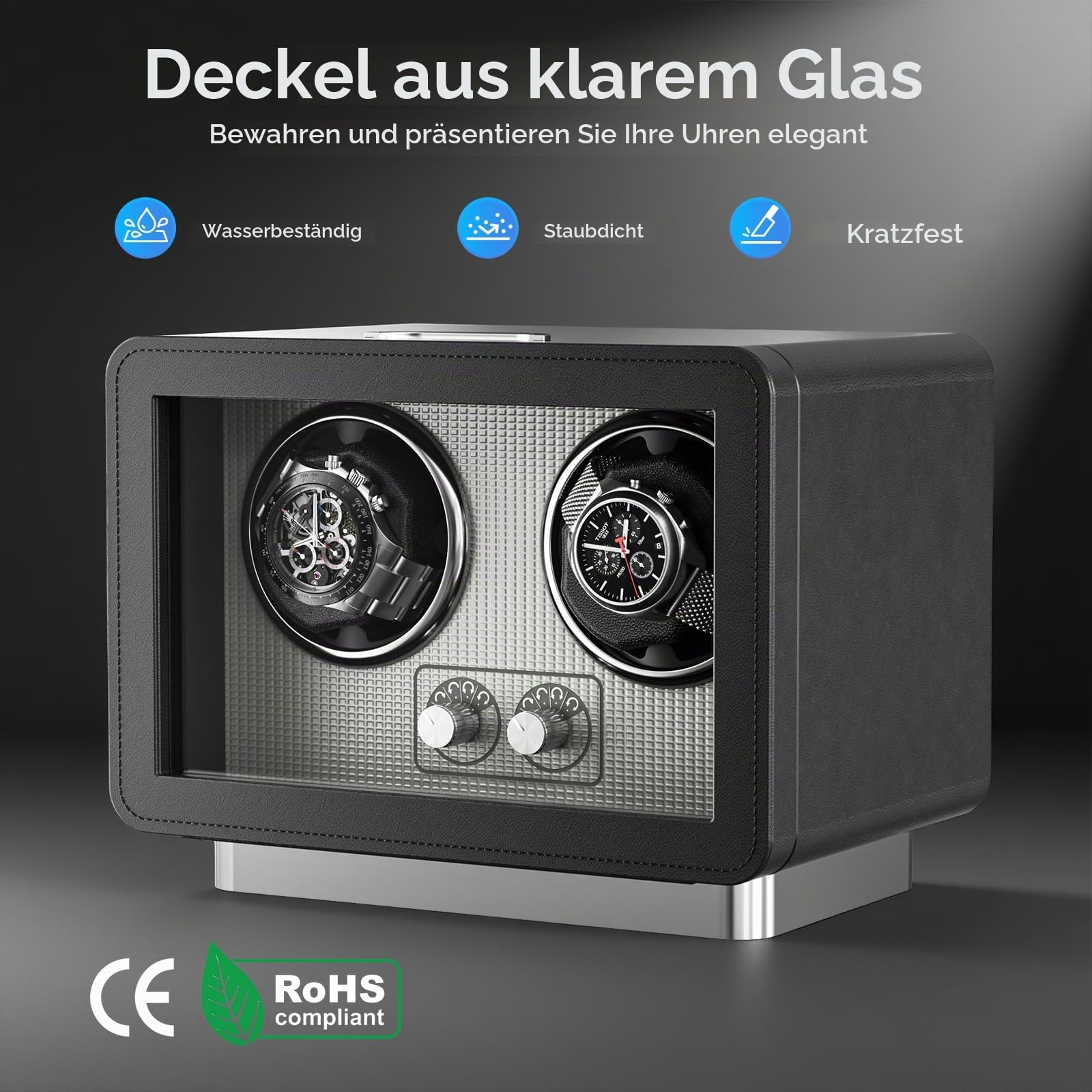 Zyncove Uhrenbeweger 2 Uhren für Automatikuhren, Doppel Uhrenbeweger mit Leisem Motor mit Mehreren Geschwindigkeiten und Rotationseinstellungen