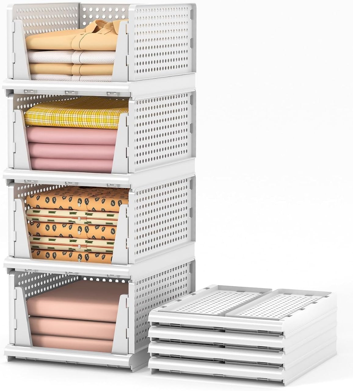 JD FRESH Clothes Organizer for Wardrobe Cupboard Organizer for Clothes Foldable, Stackable Closet Organizer Drawers, Almirah Space Organizer for Cupboard (Pack of 4 PCs Large) Plastic, White, Clothing (B0BM4M874G) Amazon Price History, Amazon Price Tracker