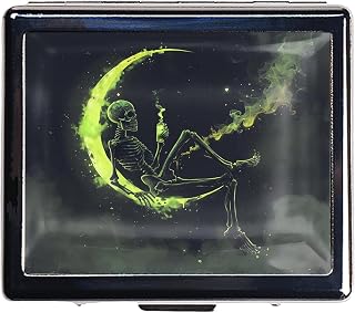 7 Days Chromed Shiny Silver Pill Organizer with Mirror Inside Has 8 Separate Compartments Rectangle Cute Travel Pill Organizer for Purse 7 Days (The Skeleton on The Moon)
