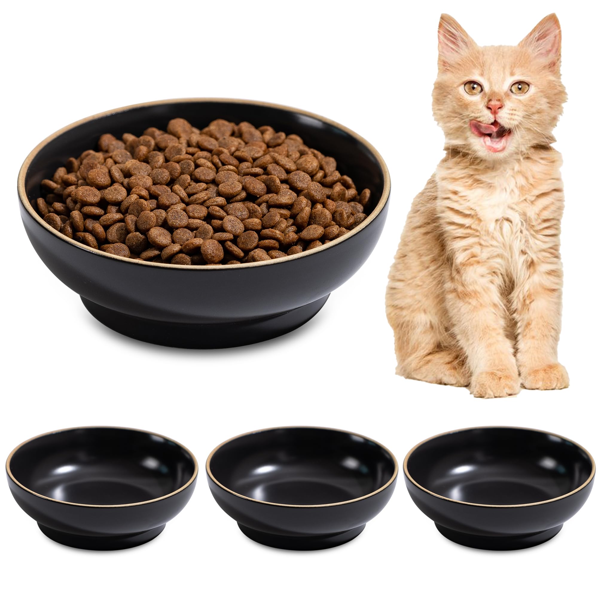 Lot de 3 gamelles en céramique pour chat pour nourriture et eau, en porcelaine de qualité alimentaire, 13,5 cm, pour nourrir les chats d'intérieur, les chatons et les petits chiens, durables et