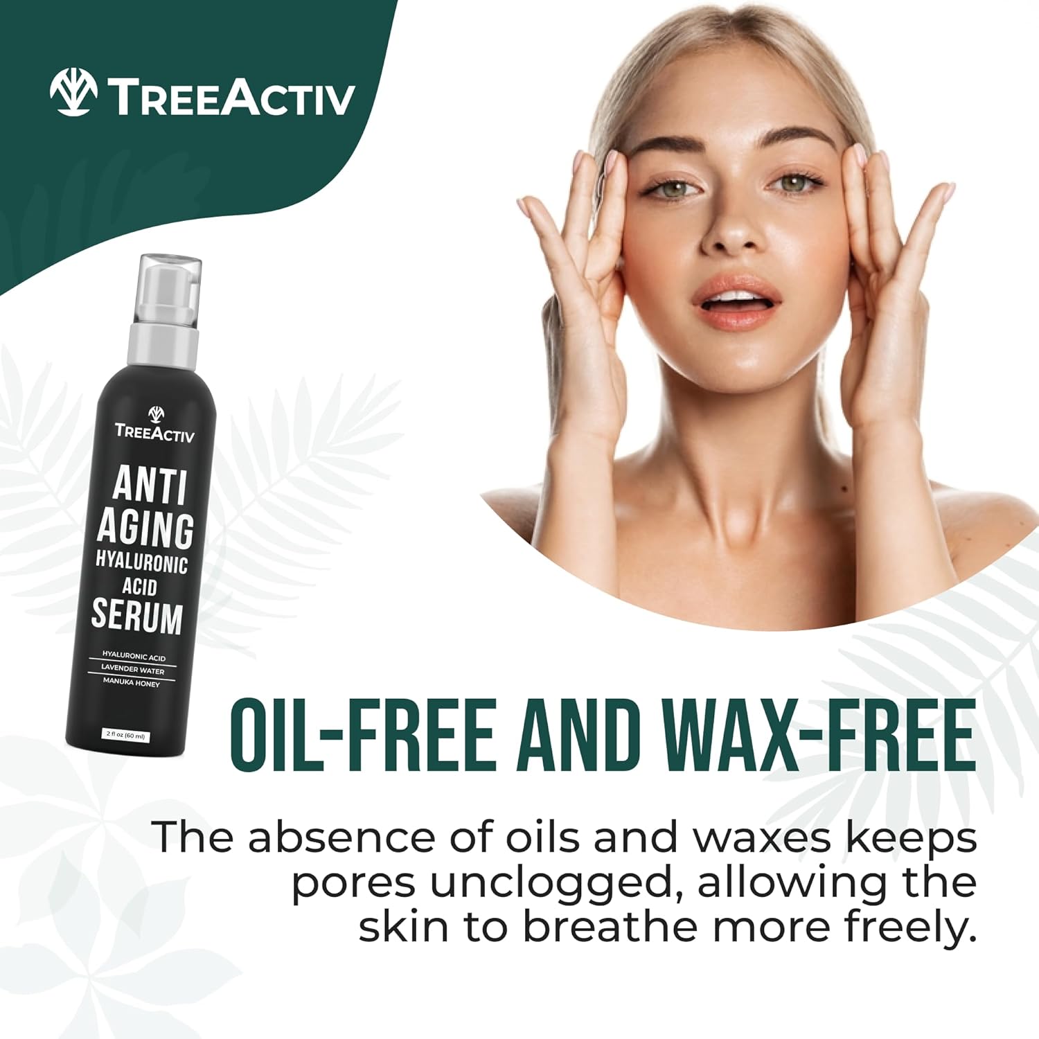 Anti-Aging Hyaluronic Acid Serum for Face 2 oz, Hydrating Wrinkle Repair for Skin Care, Pure Hyaluronic Acid Face Serum for Women, Oil-Free Anti-Aging for Advanced Skin Repair TreeActiv - Image 2