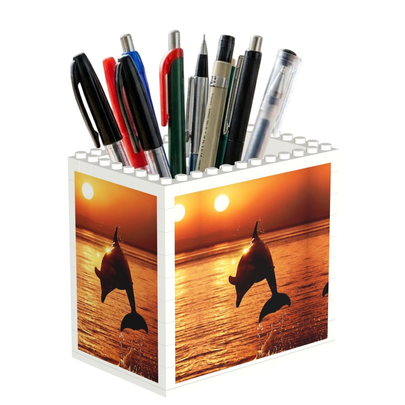 SATUSA Beautiful Sunset Print Building Block Texture Pen Holder - Pencil Holder For Desk Pen Organizer,Aesthetic Desk Accessories For Women(1pcs)