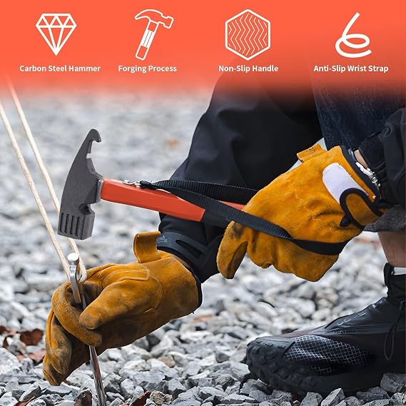 Camping Hammer Tent Peg Puller Fixed Belt Tent Hammer