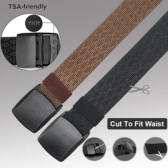 Hoanan 2-Pack Nylon Tactical Belts For Men - No Metal, Adjustable Waist 28-50, Black & Coffee - View #8
