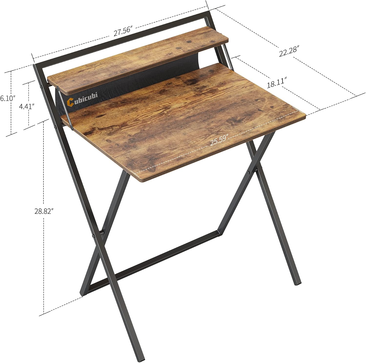 CubiCubi Small Folding Computer Desk 30 Inch with Shelf and Storage Bag, No Assembly Required, Home Office Writing Desk, Small Study Table, Rustic Brown