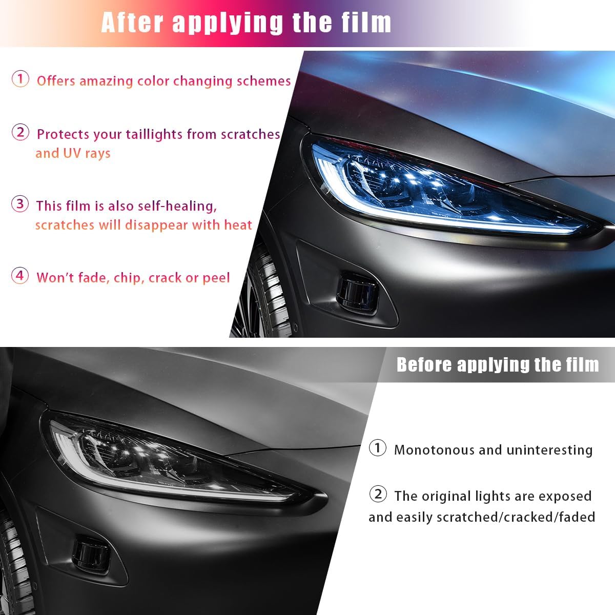 Car Headlight Vinyl Film Sticker Sheet Roll, 12"×48" Self-Adhesive Sticker for Tail Lights Fog Lights, Air-Release Wrap Film Roll with Squeegee & Cutter, Car Accessories (Dark Blue)