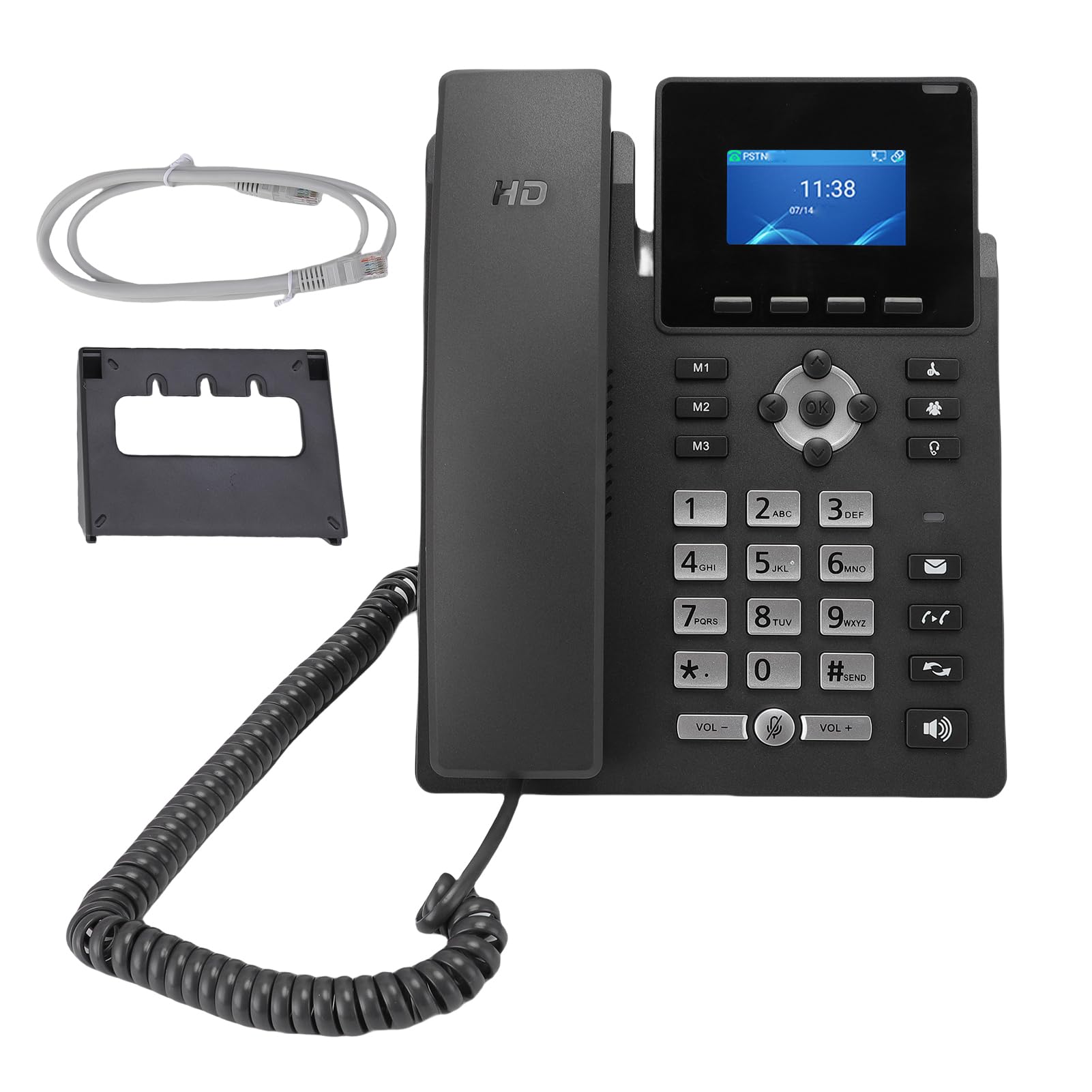 Ejoyous Telefon Biurowy IP z Kablem, 2,4-calowy Kolorowy Wyświetlacz LCD, 2 Linie SIP