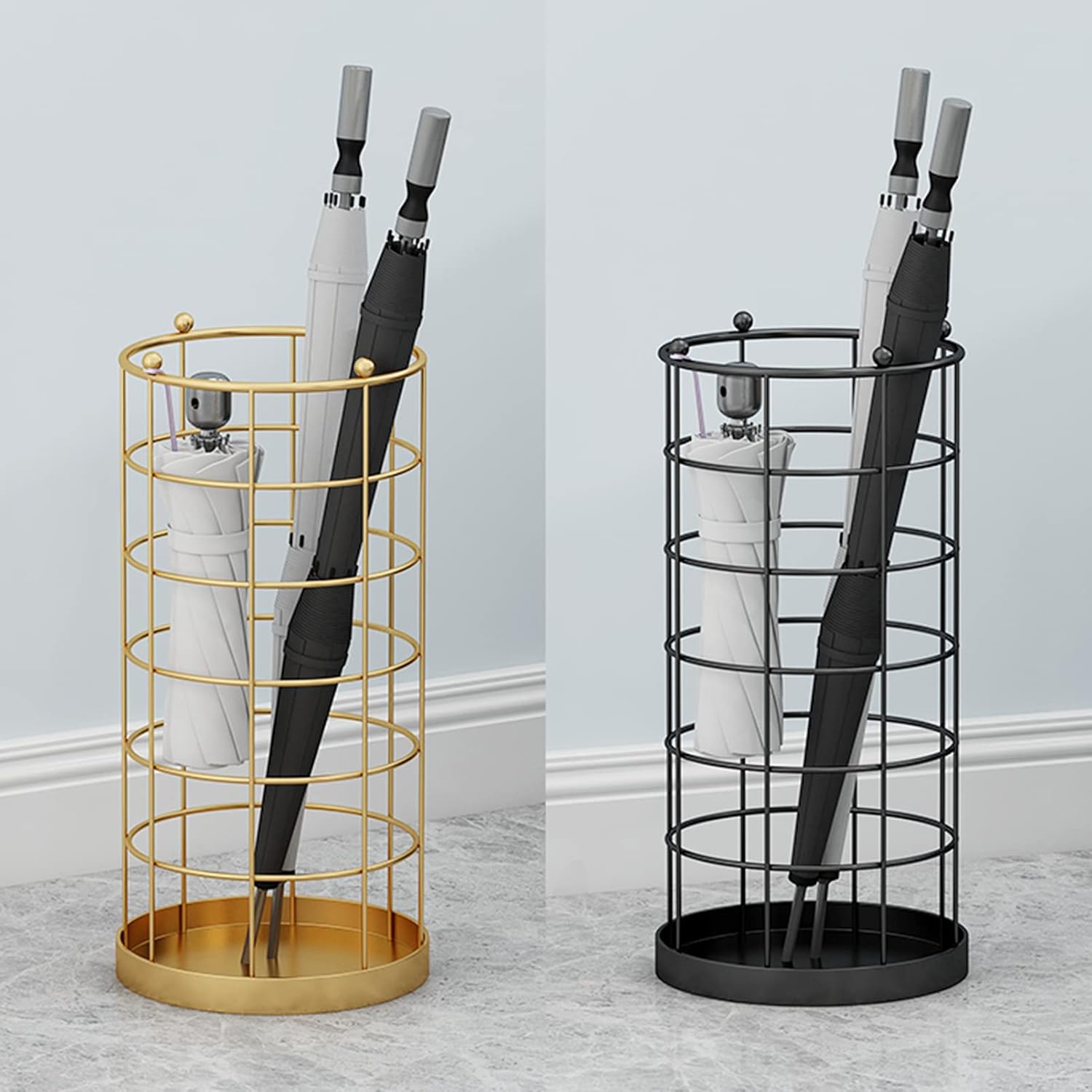 Nordic Wrought Iron Rack - Stylish Metal Holder for Short & Long Umbrellas Creative Floor-Standingfor Home & Commercial Use (Gold Finish)