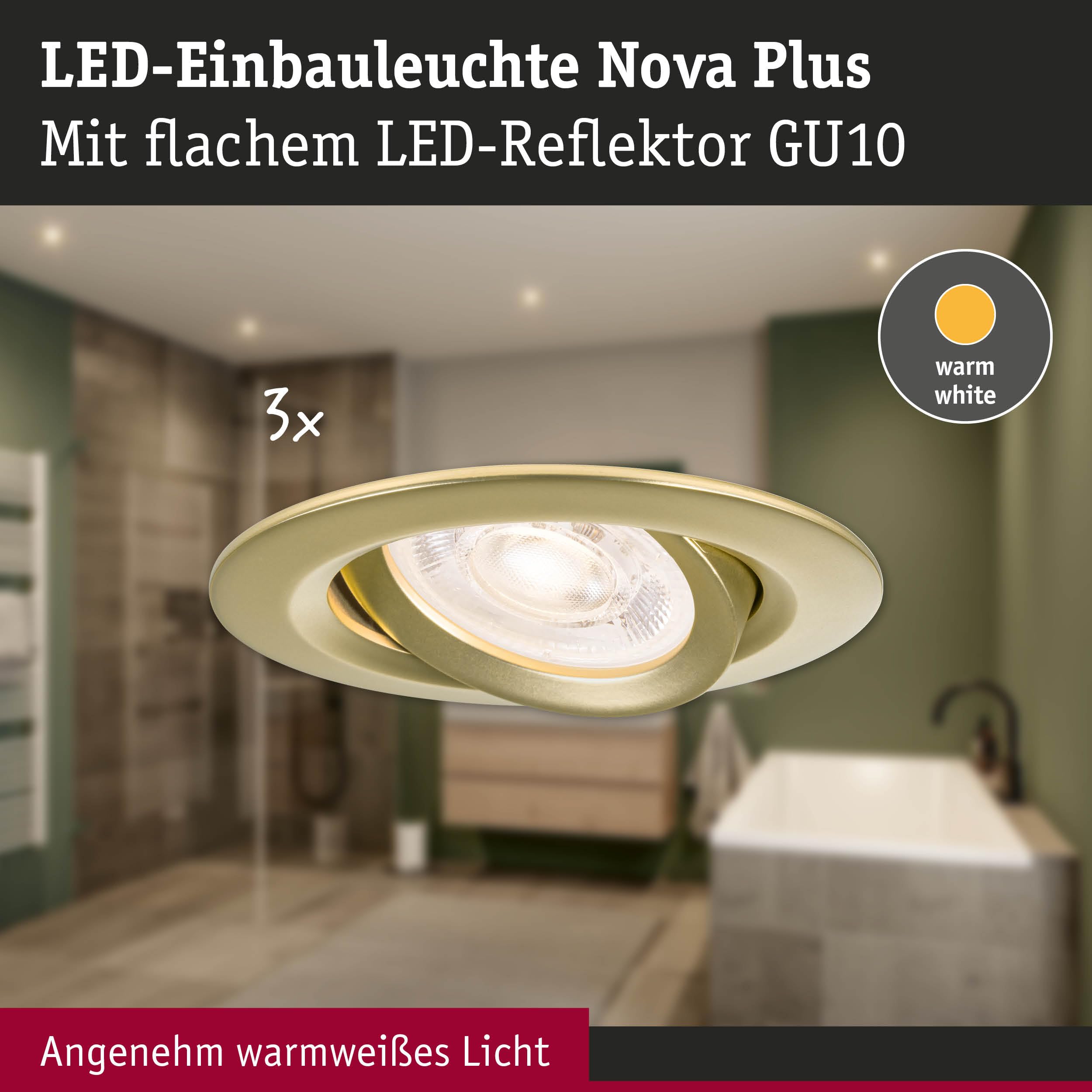 Paulmann LED Einbauleuchte Nova Plus GU10 Flat IP65 93 mm 3x4,9W 3x550lm 230V dimmbar 2700K Gold matt 92419