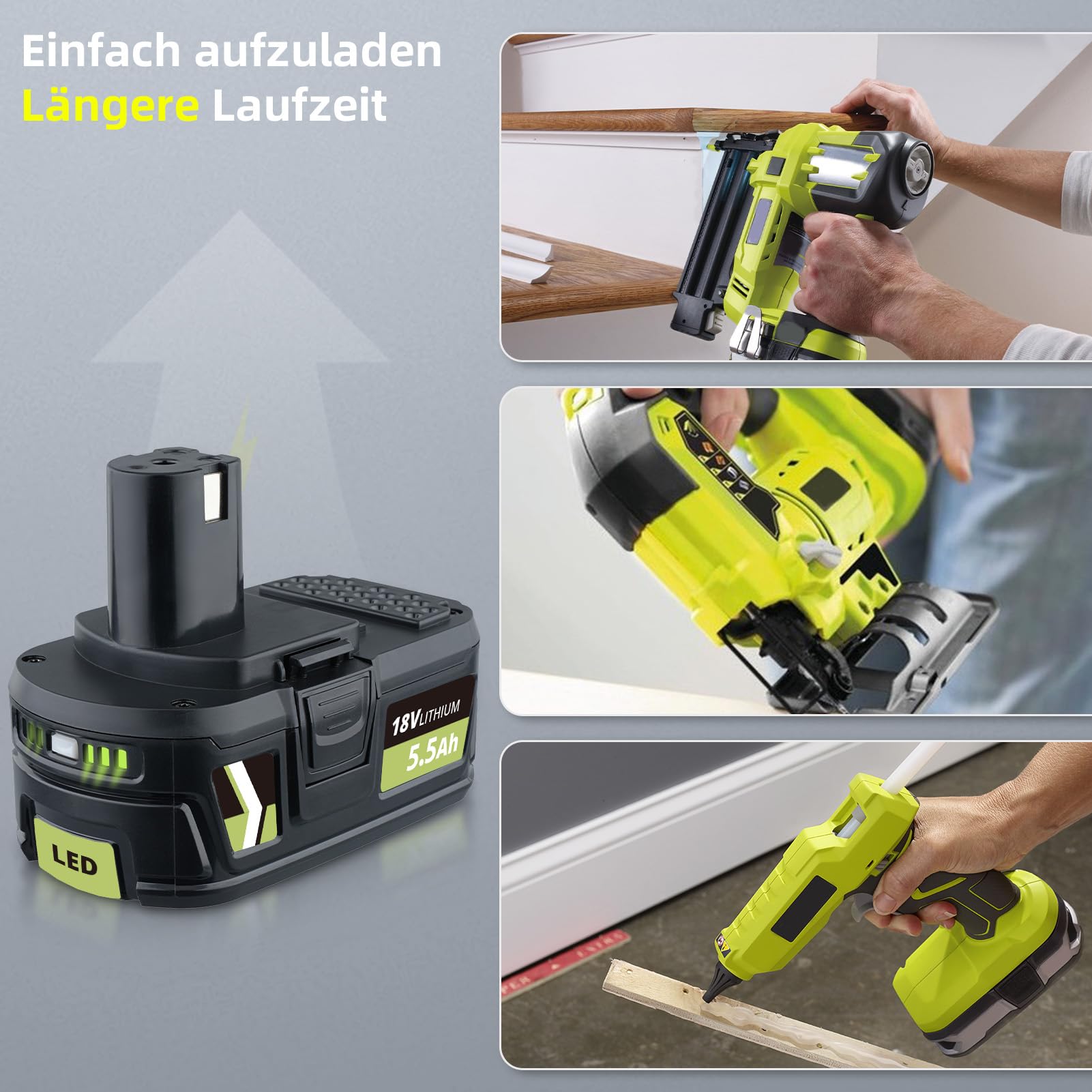 Lot de 2 batteries de rechange Li-Ion 18 V 5,5 Ah pour Ryobi P108 P107 P105 P104 P102 compatible avec RB18L50 RB18L40 RB18L25 RB18L15