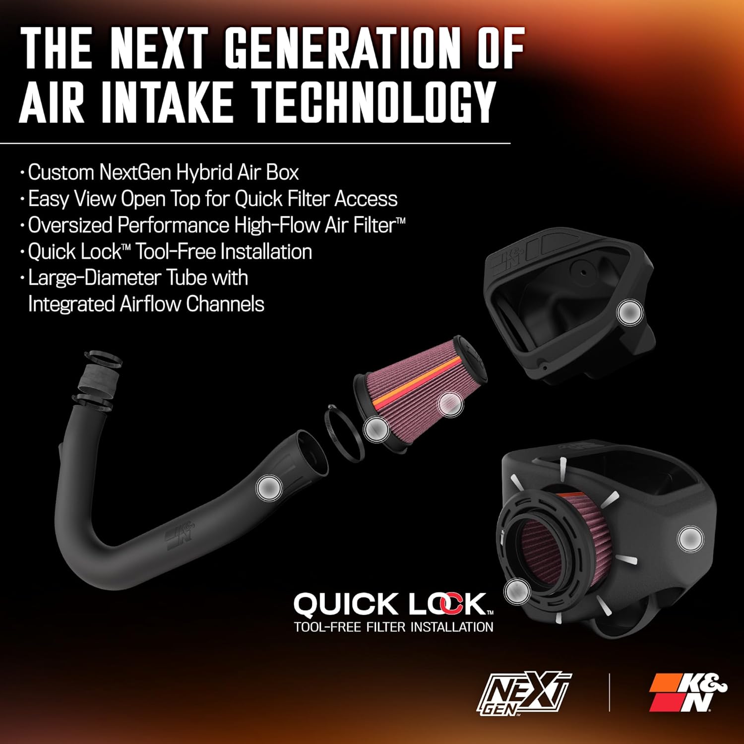 K&N NextGen Cold Air Intake System: High-Flow Cotton Filter: Compatible with 2011-2023 Dodge/Chrysler: Challenger, Charger, 300, 300C, 50-2544